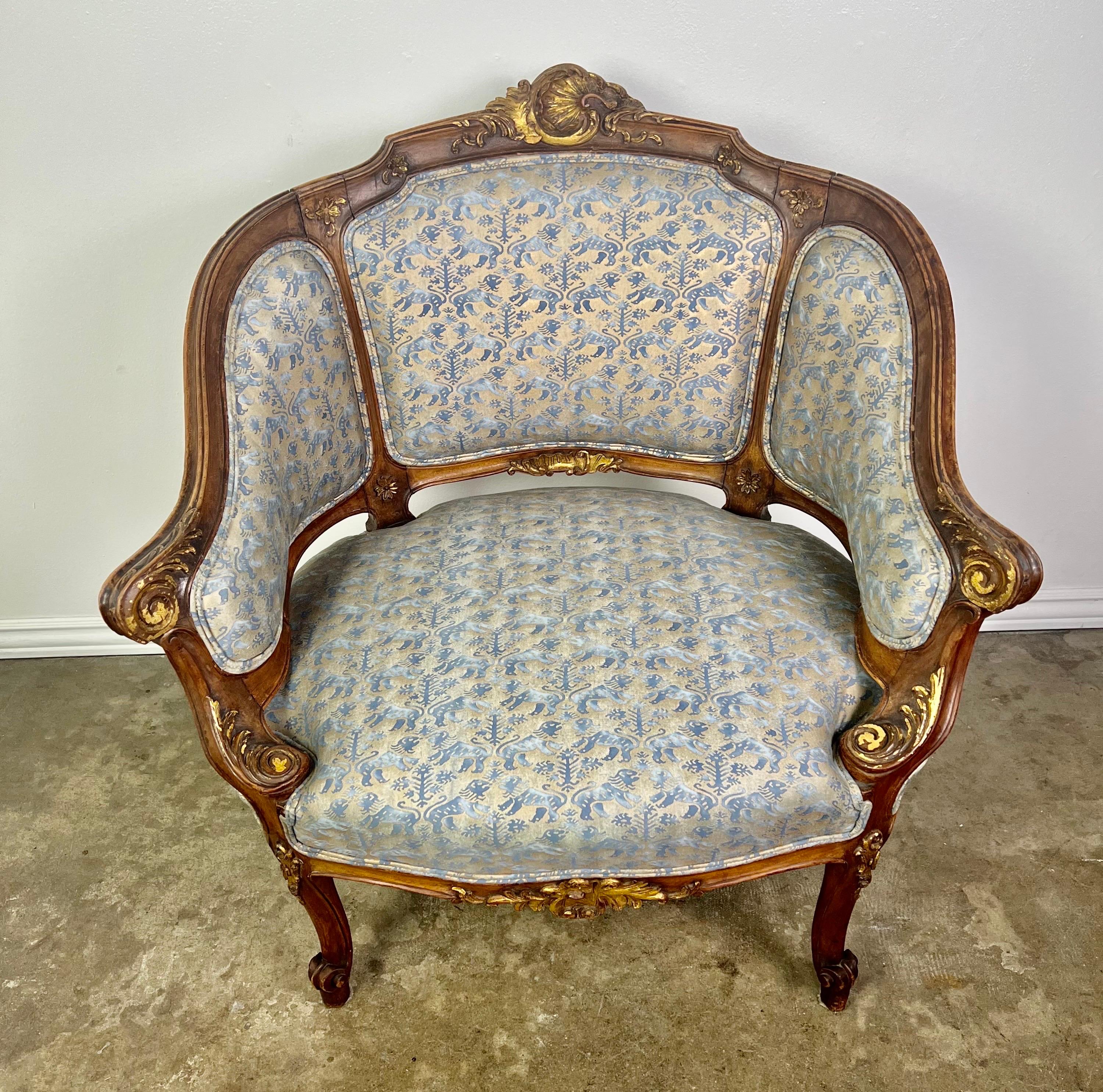 French Armchair with Fortuny Fabric, 19th Century In Good Condition In Los Angeles, CA