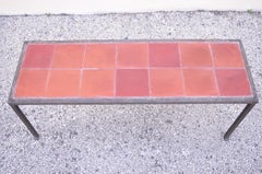 19th C French Arts & Crafts Hand Wrought Iron Coffee Table with Terracotta Tiles