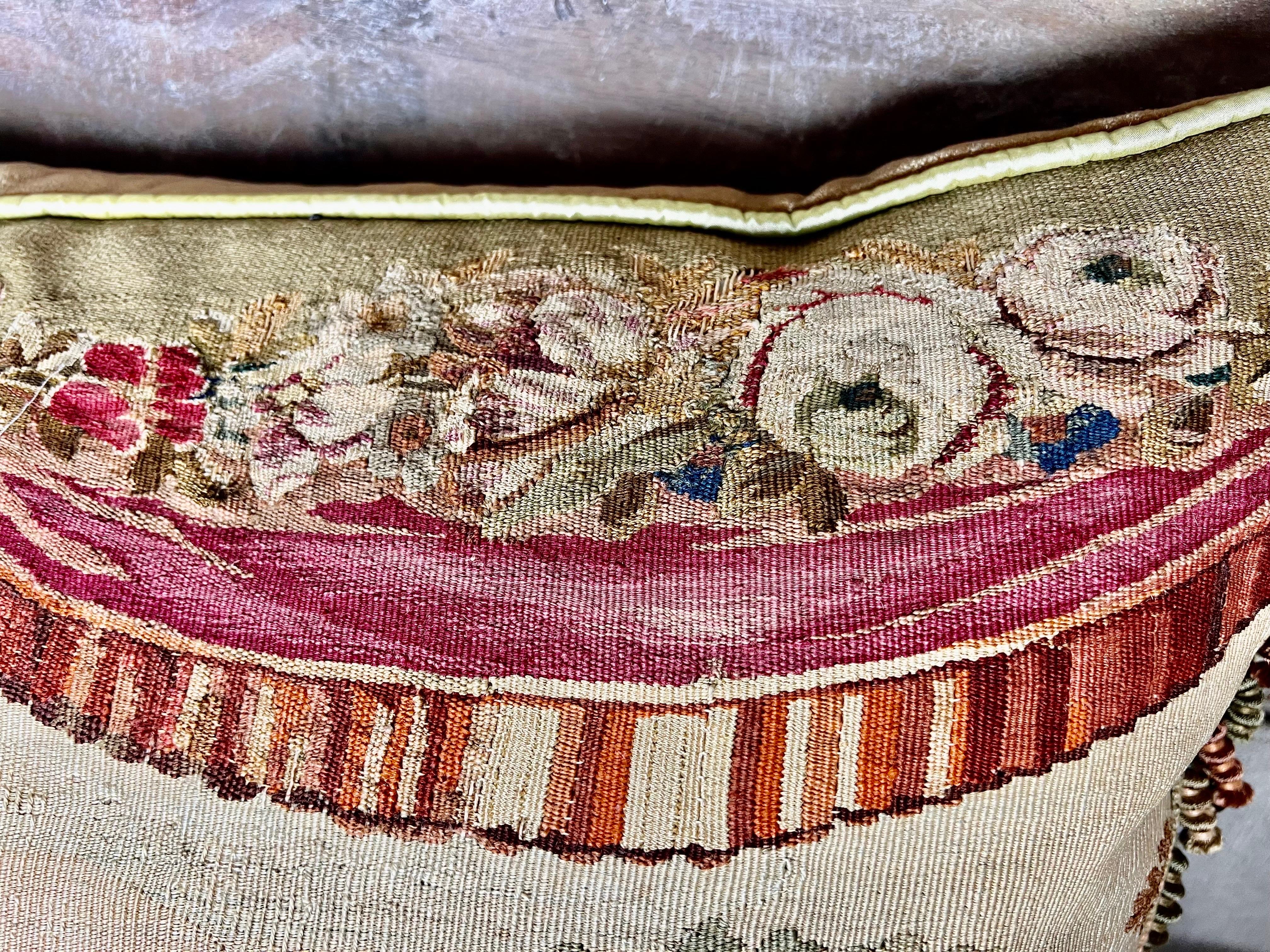 19th C. French Aubusson Bed Pillow In Good Condition For Sale In Los Angeles, CA