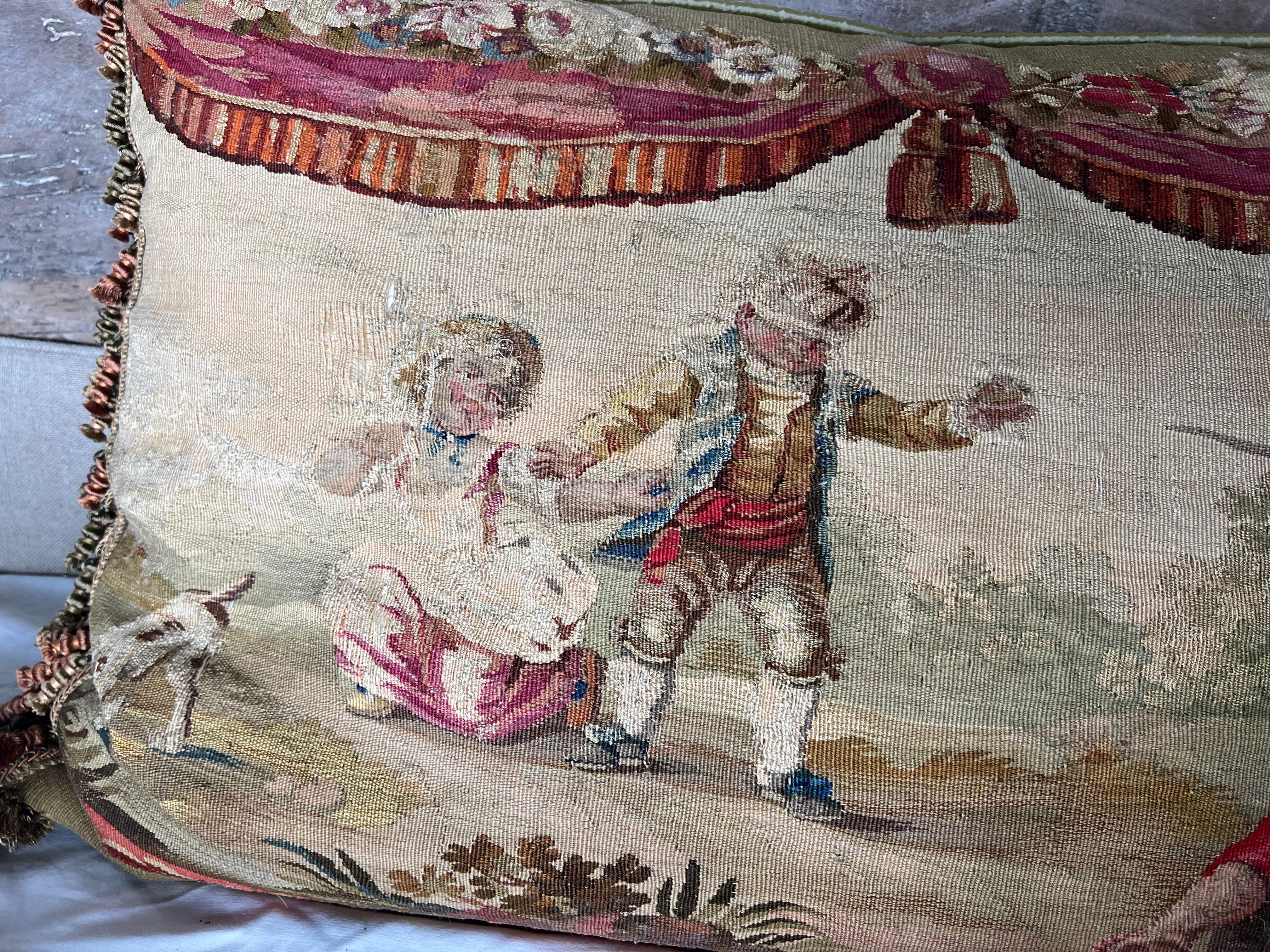 19th C. French Aubusson Bed Pillow For Sale 1
