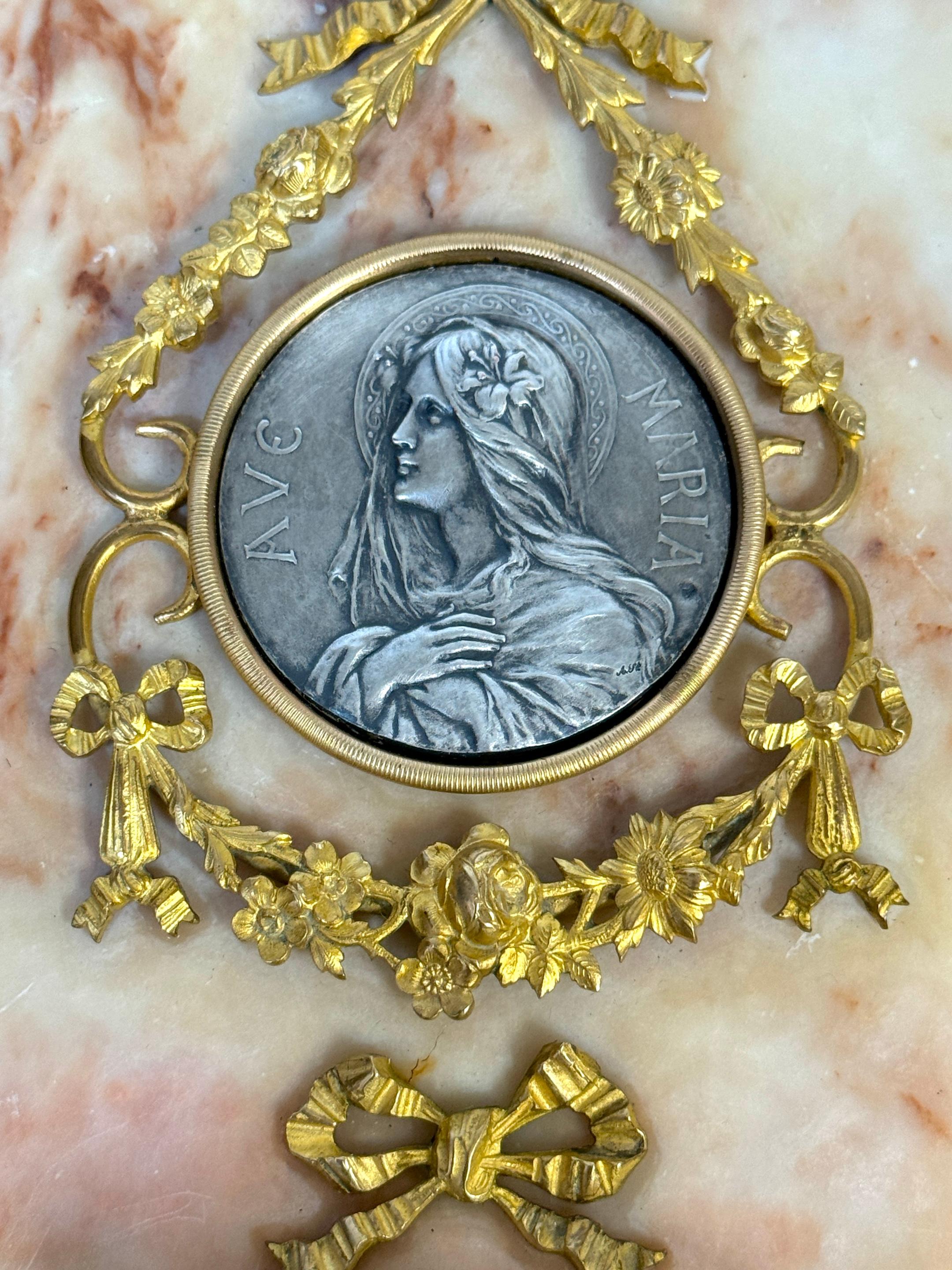 Belle Époque 19th C. French 'Ave Maria'  Bénitier / Holy Water Font, Devotional Reliquary For Sale