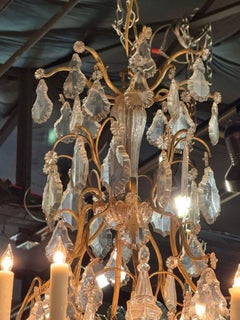 19th c. French Baccarat Manner Bronze and Crystal Chandelier