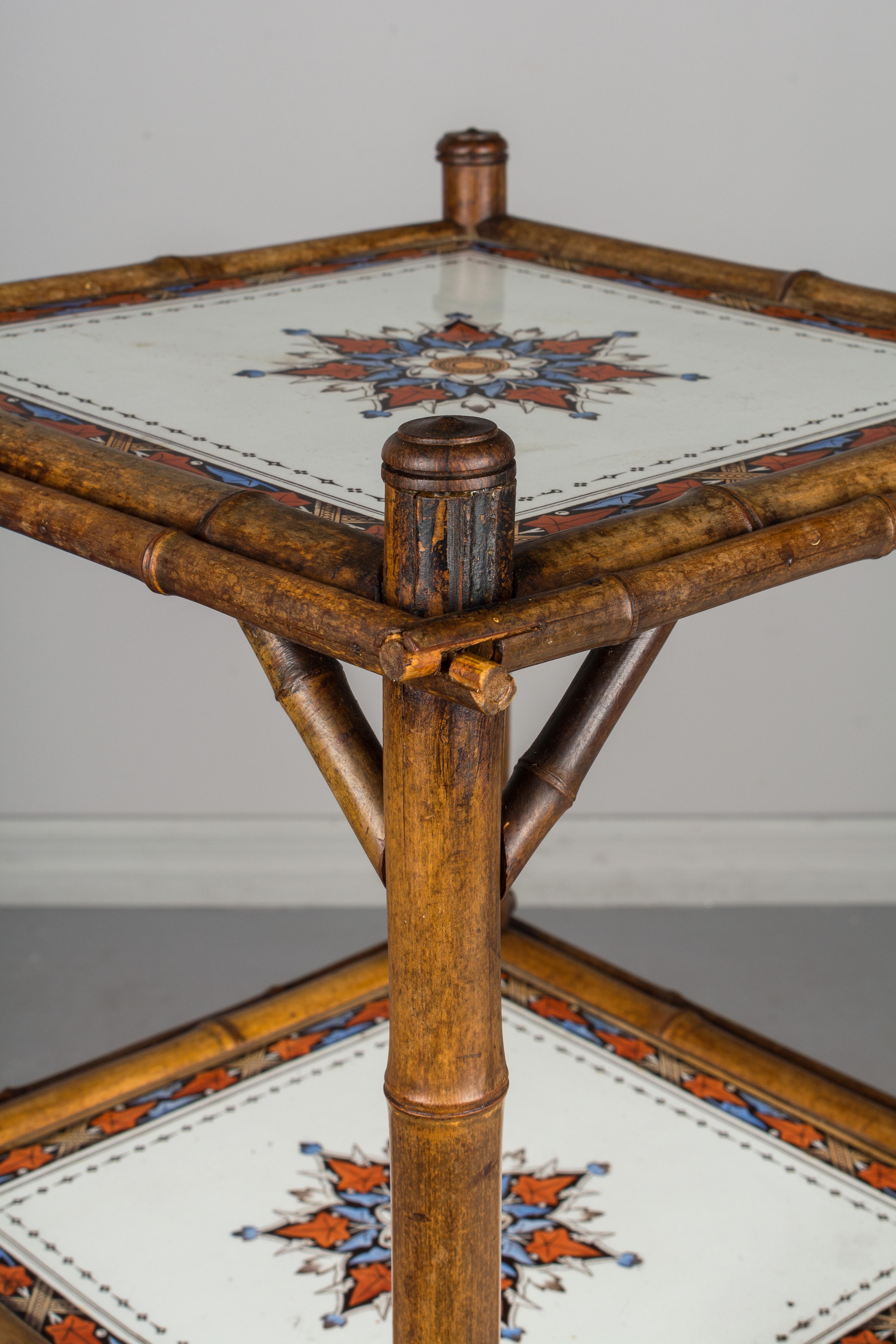 19th Century French Bamboo and Ceramic Tile Stand 4