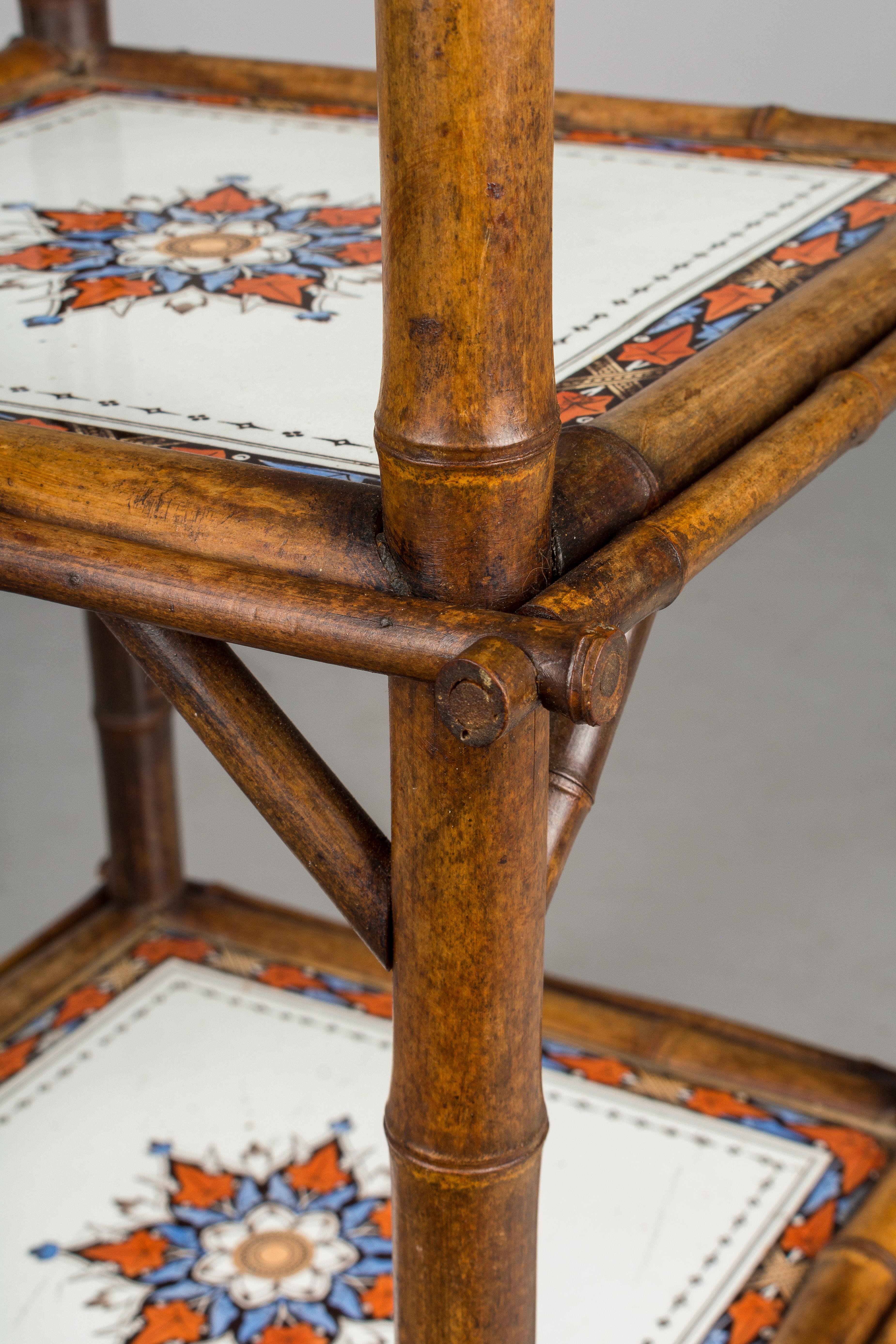 19th Century French Bamboo and Ceramic Tile Stand 5