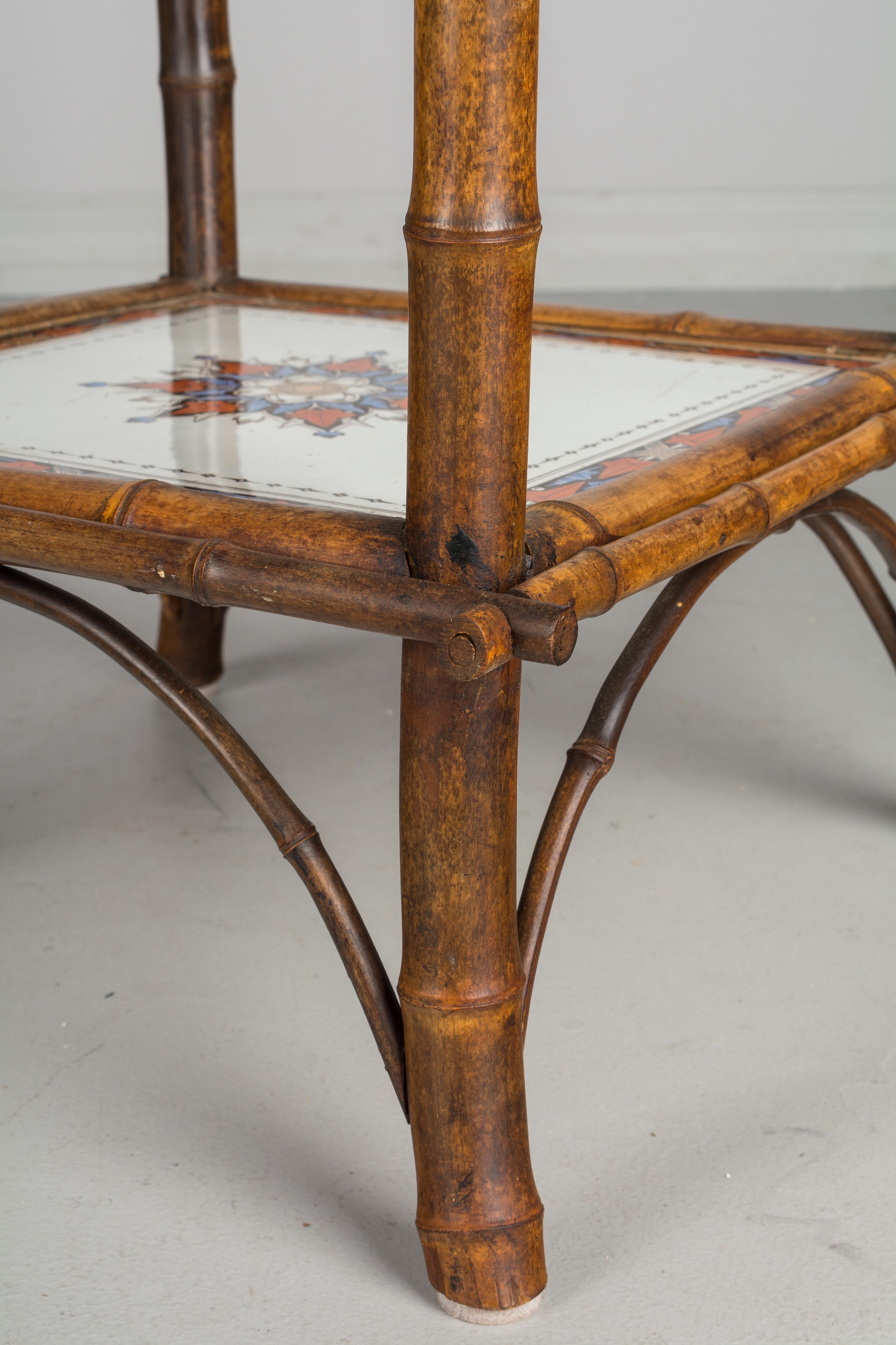 19th Century French Bamboo and Ceramic Tile Stand 6