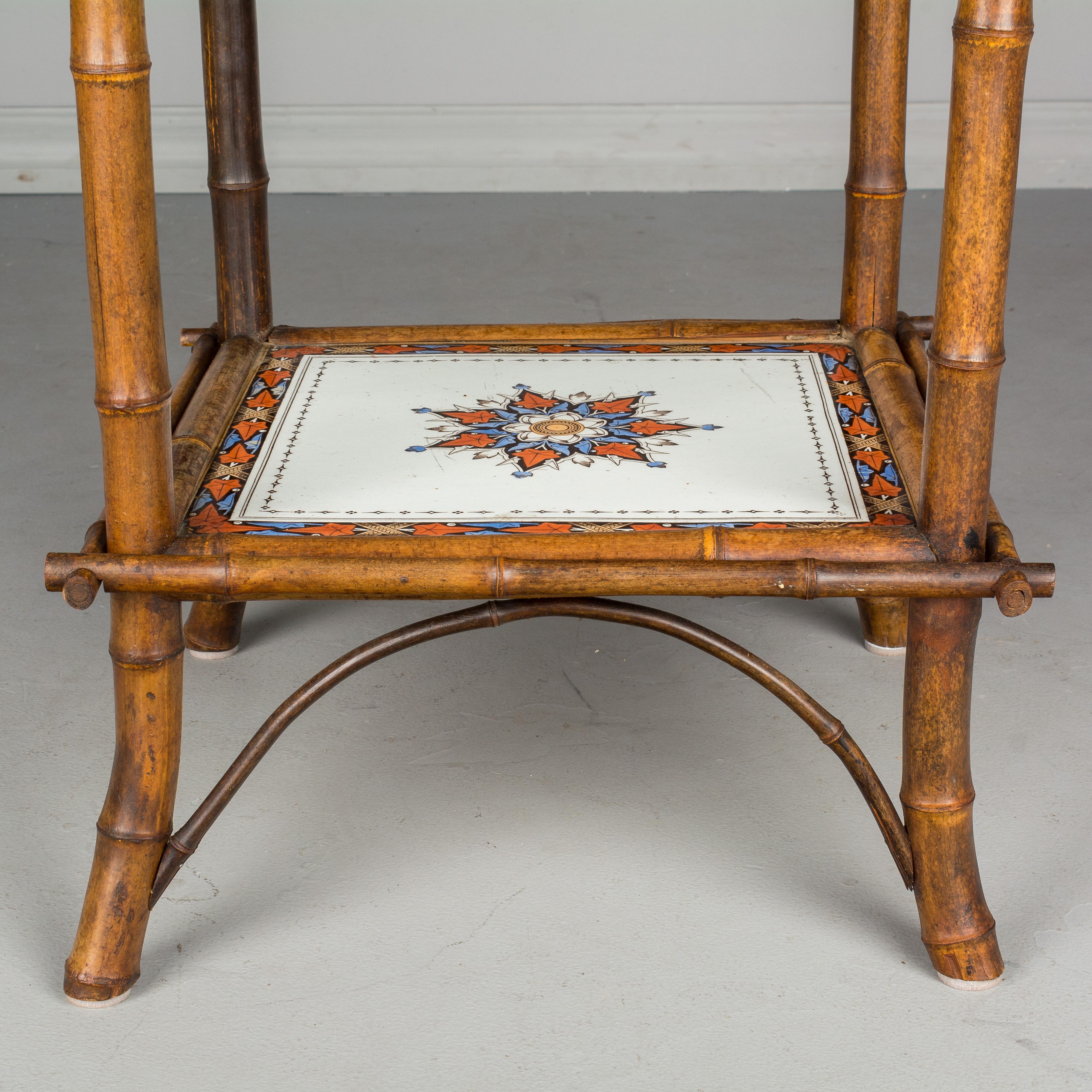 19th Century French Bamboo and Ceramic Tile Stand 7