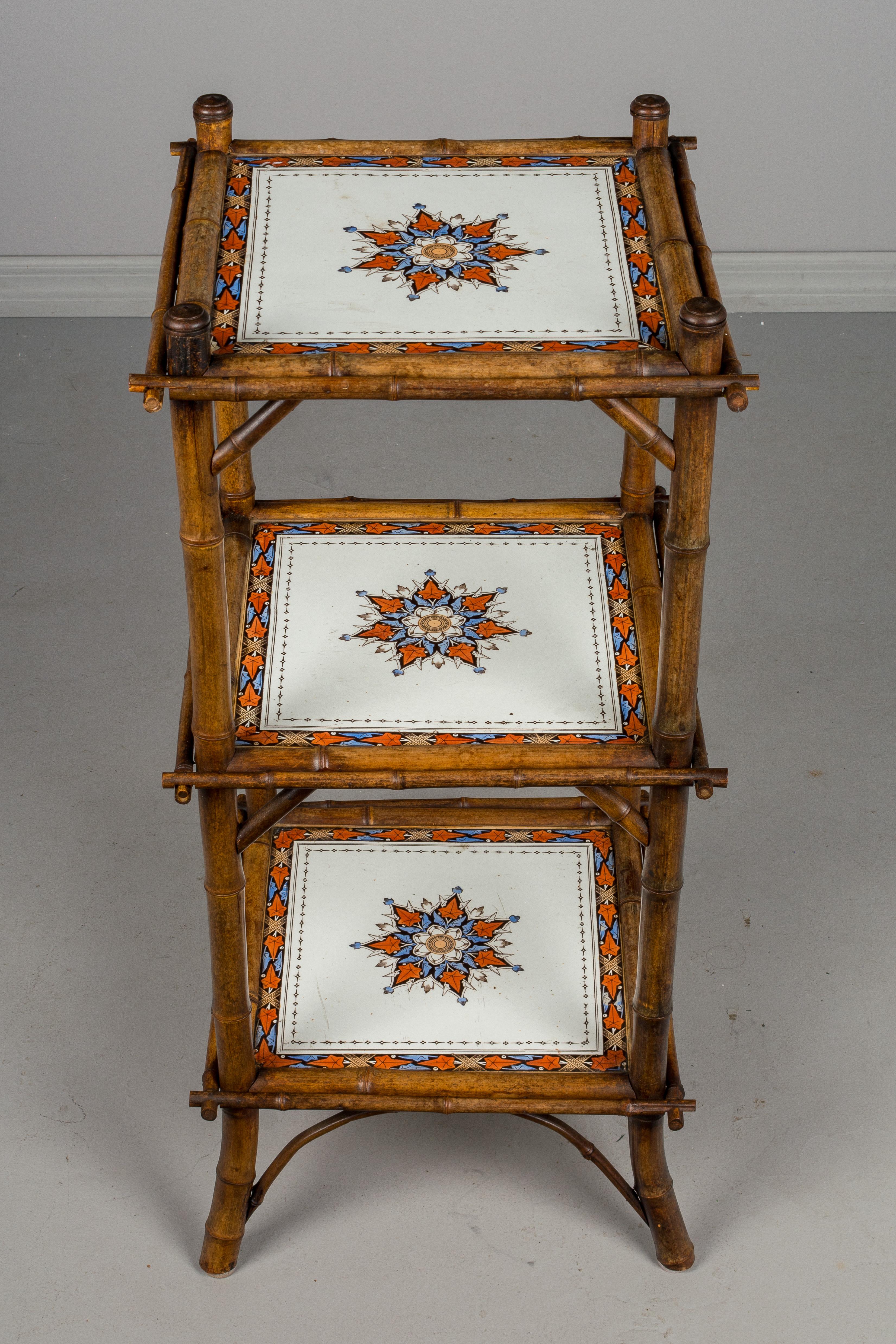 19th Century French Bamboo and Ceramic Tile Stand In Good Condition In Winter Park, FL