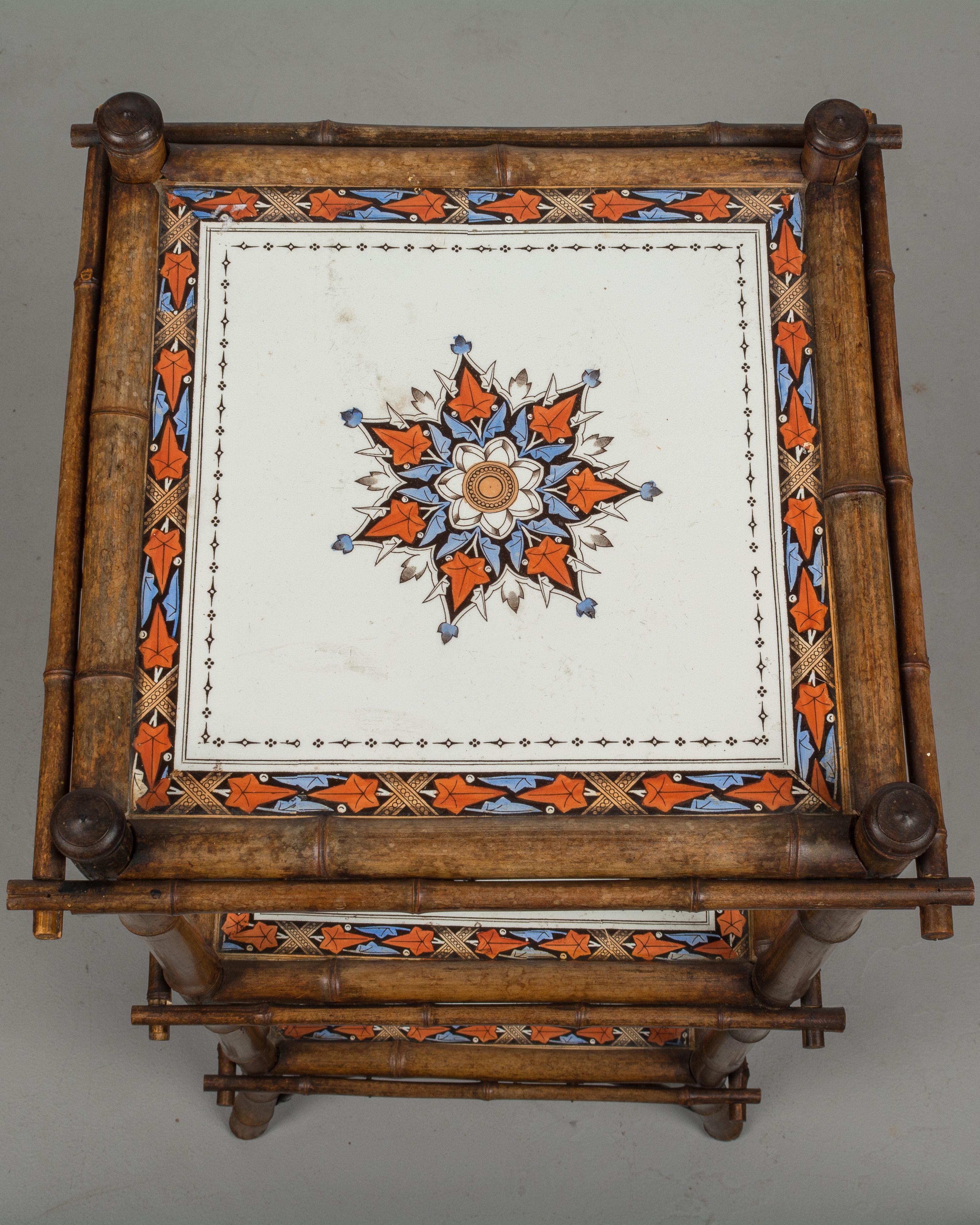19th Century French Bamboo and Ceramic Tile Stand 1