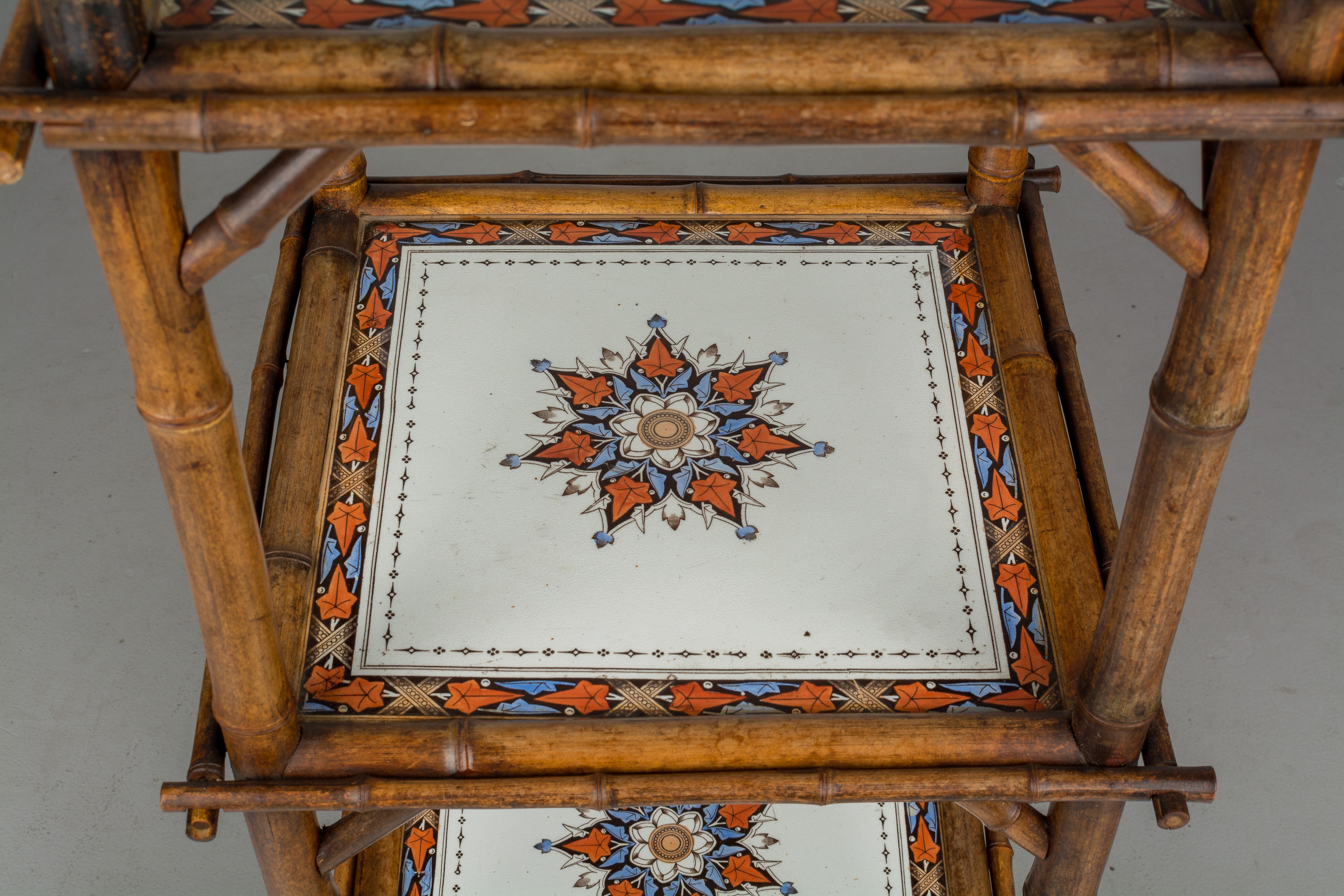 19th Century French Bamboo and Ceramic Tile Stand 2