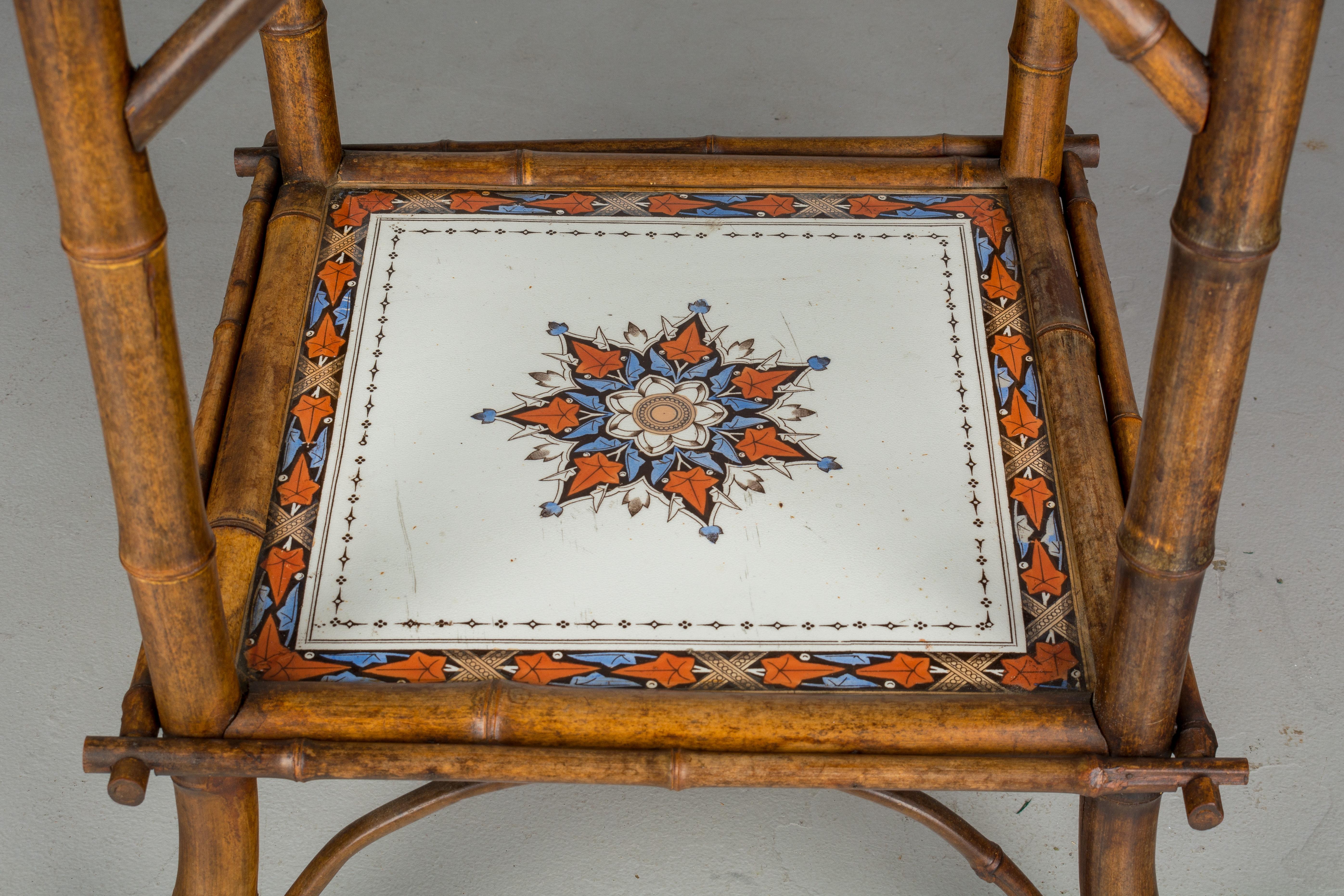 19th Century French Bamboo and Ceramic Tile Stand 3