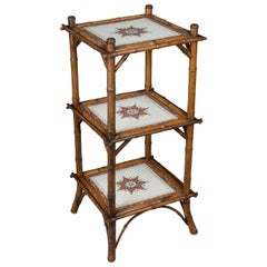 Antique 19th Century French Bamboo and Ceramic Tile Stand