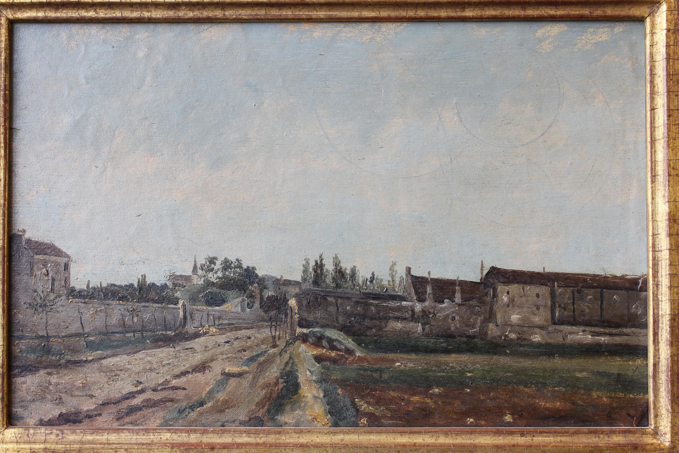 A small and charming mid-19th century. French Barbazon School oil on board landscape painting derequisitioned from the collection of the Cleveland Museum of Art