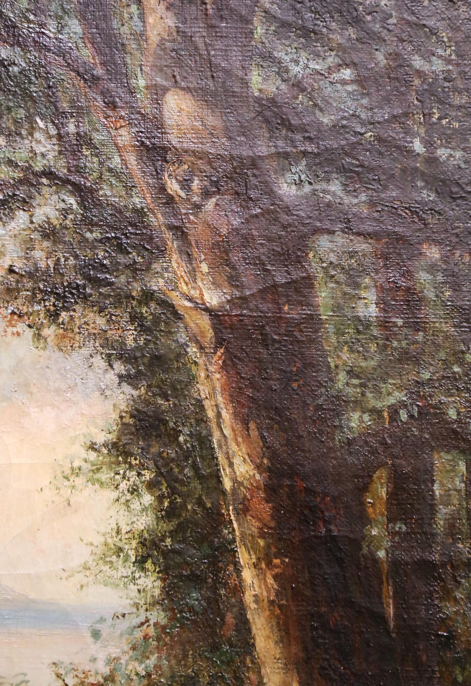 19. Jh. Französische Schule von Barbizon Öl auf Leinwand Landschaft in Giltwood Rahmen Signiert (Vergoldetes Holz) im Angebot