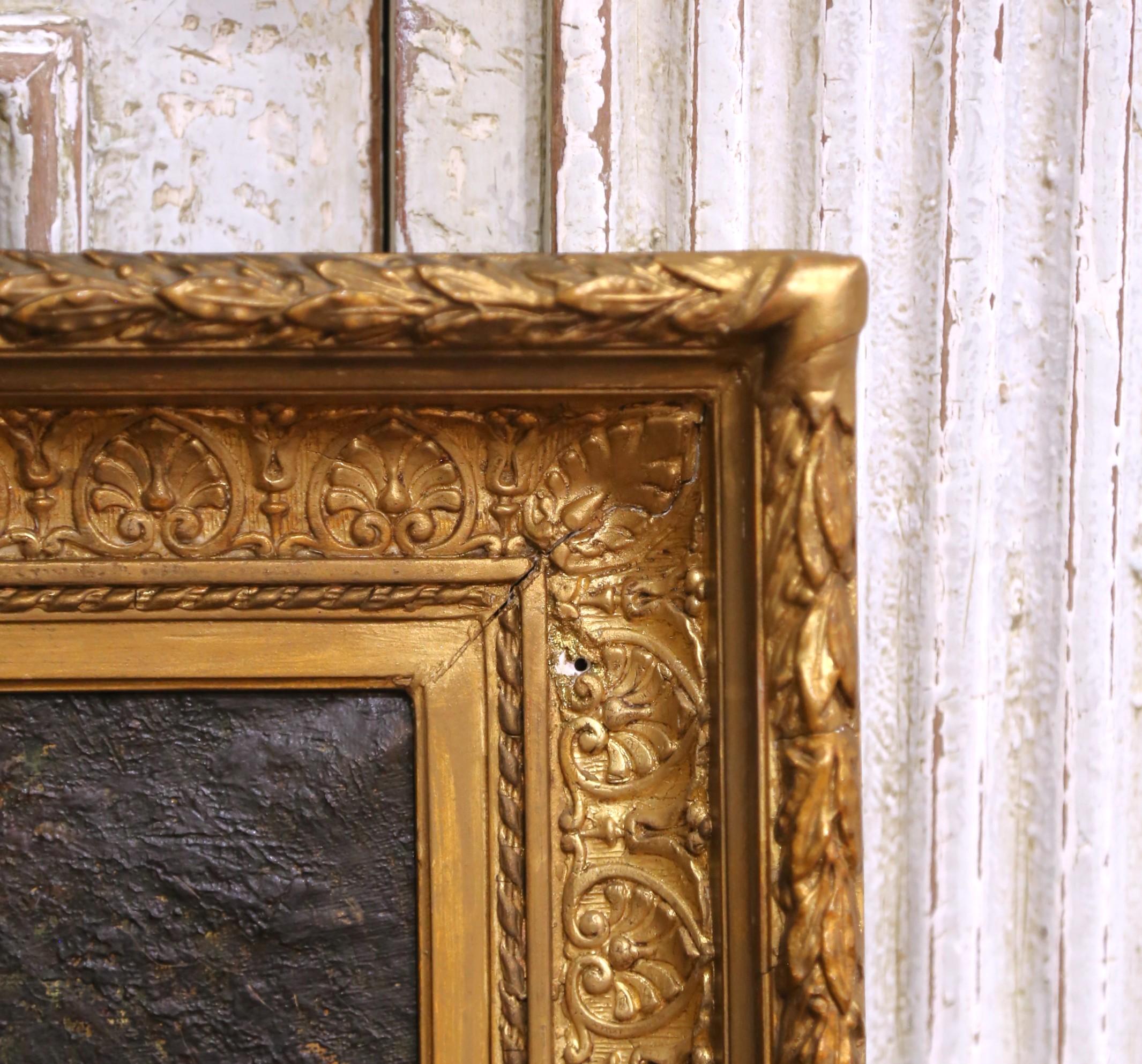 19. Jh. Französische Schule von Barbizon Öl auf Leinwand Landschaft in Giltwood Rahmen Signiert im Angebot 1
