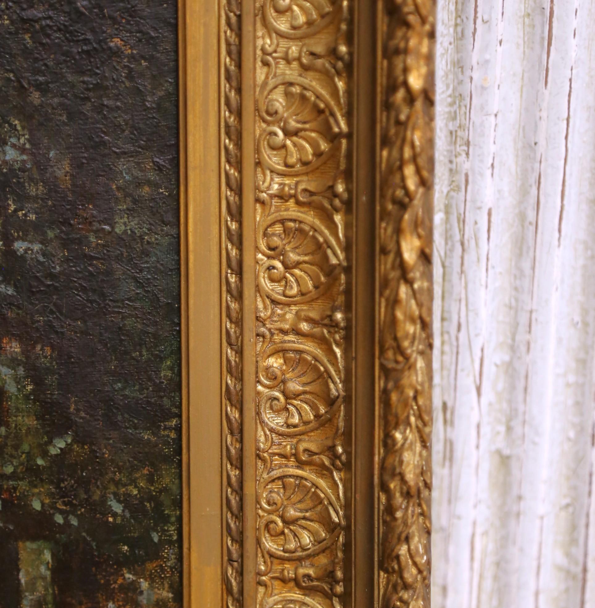 19. Jh. Französische Schule von Barbizon Öl auf Leinwand Landschaft in Giltwood Rahmen Signiert im Angebot 2
