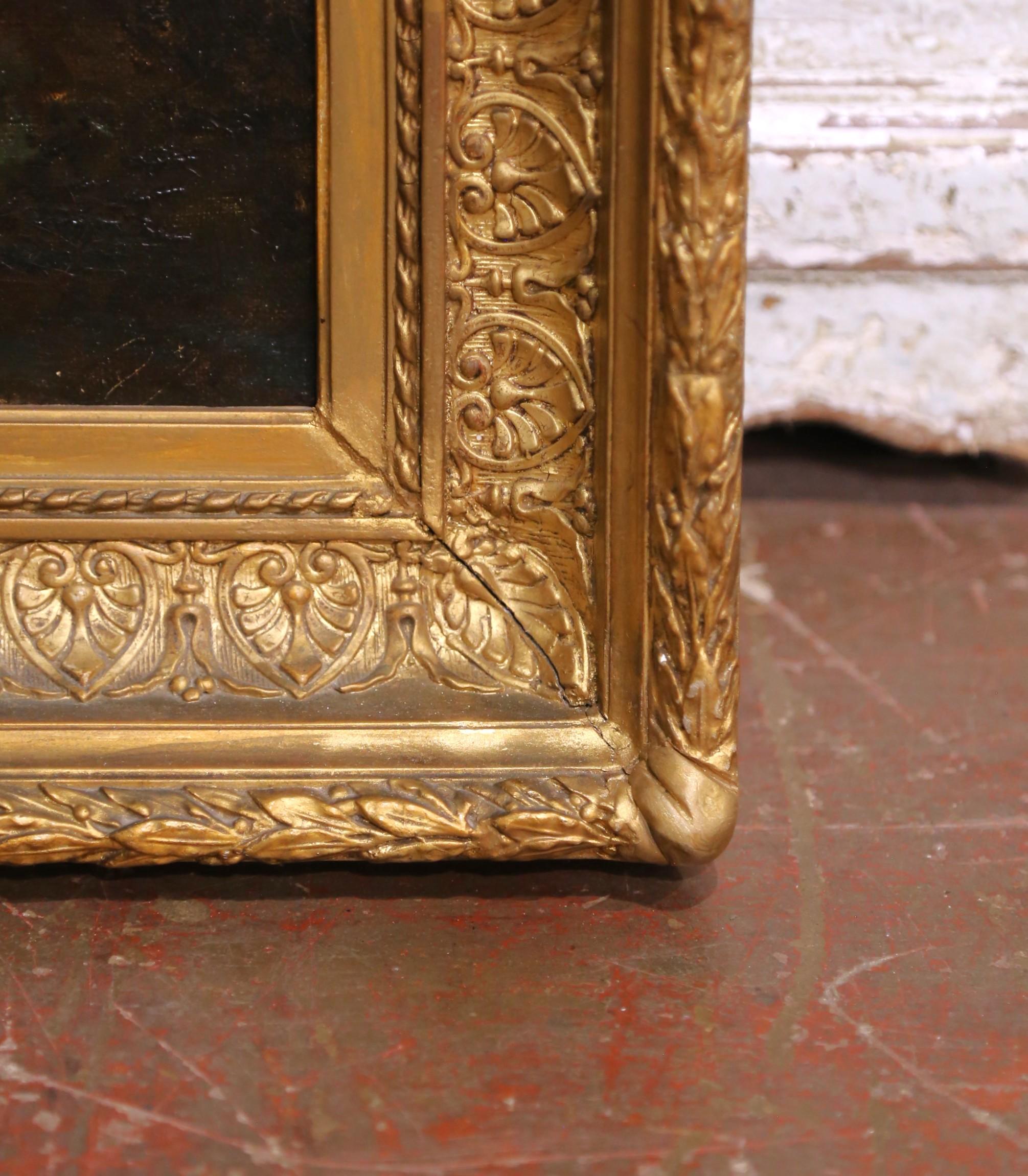 19. Jh. Französische Schule von Barbizon Öl auf Leinwand Landschaft in Giltwood Rahmen Signiert im Angebot 3