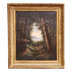 19. Jh. Französische Schule von Barbizon Öl auf Leinwand Landschaft in Giltwood Rahmen Signiert