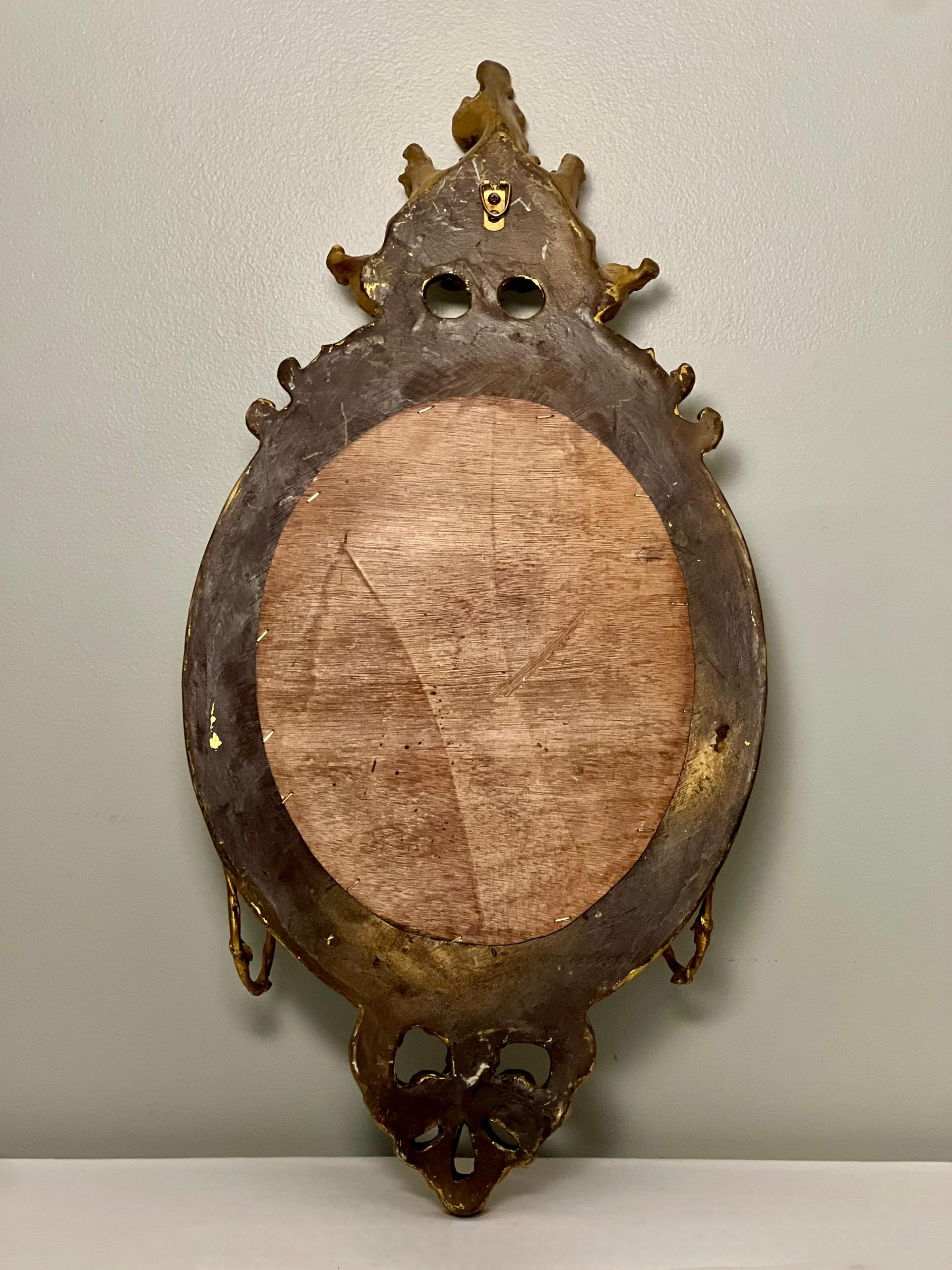 19th C. French Baroque Carved Gilt Girandole Oval Sconce Mirror with Candelabra For Sale 7