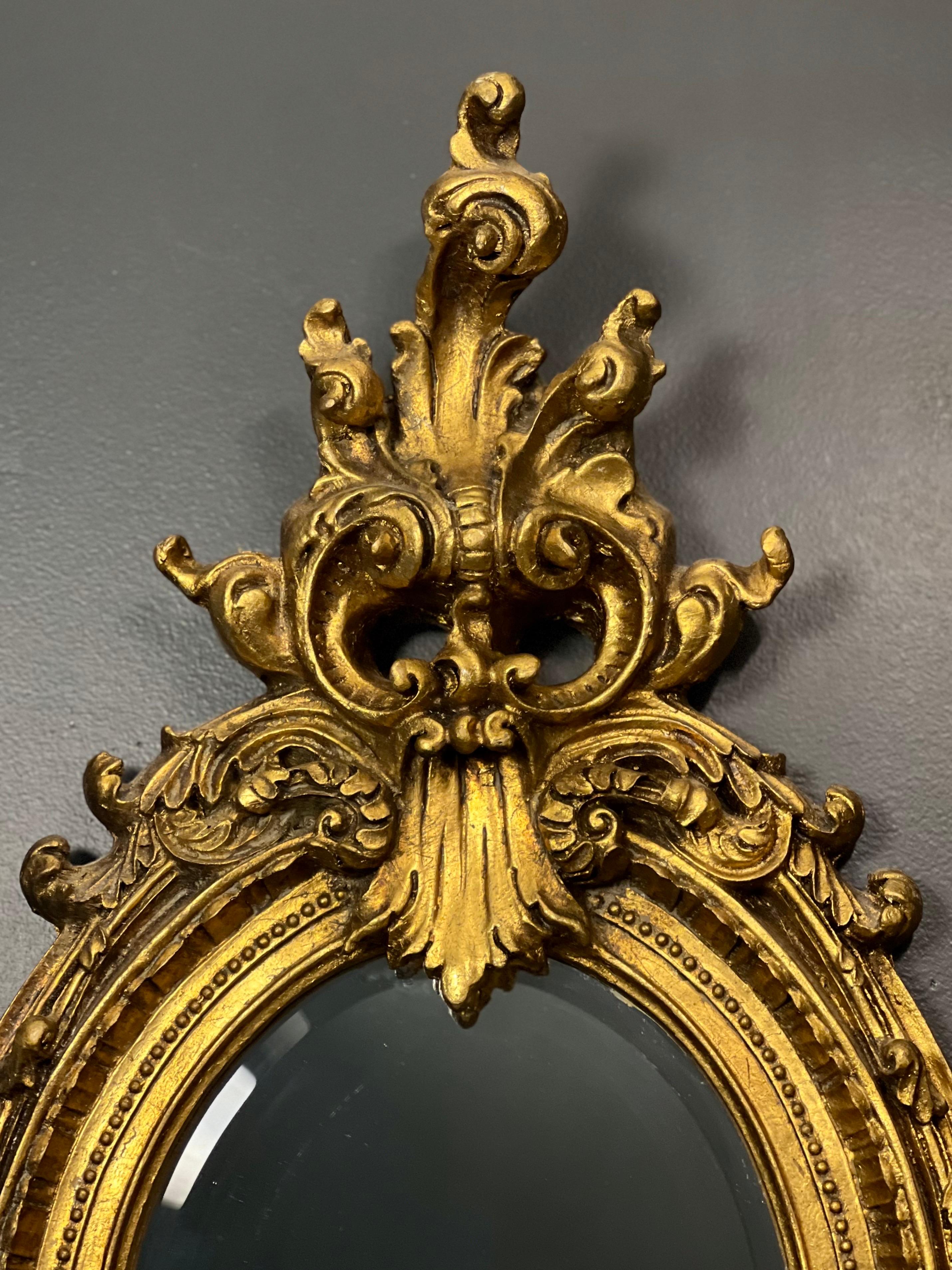 19th C. French Baroque Carved Gilt Girandole Oval Sconce Mirror with Candelabra For Sale 4