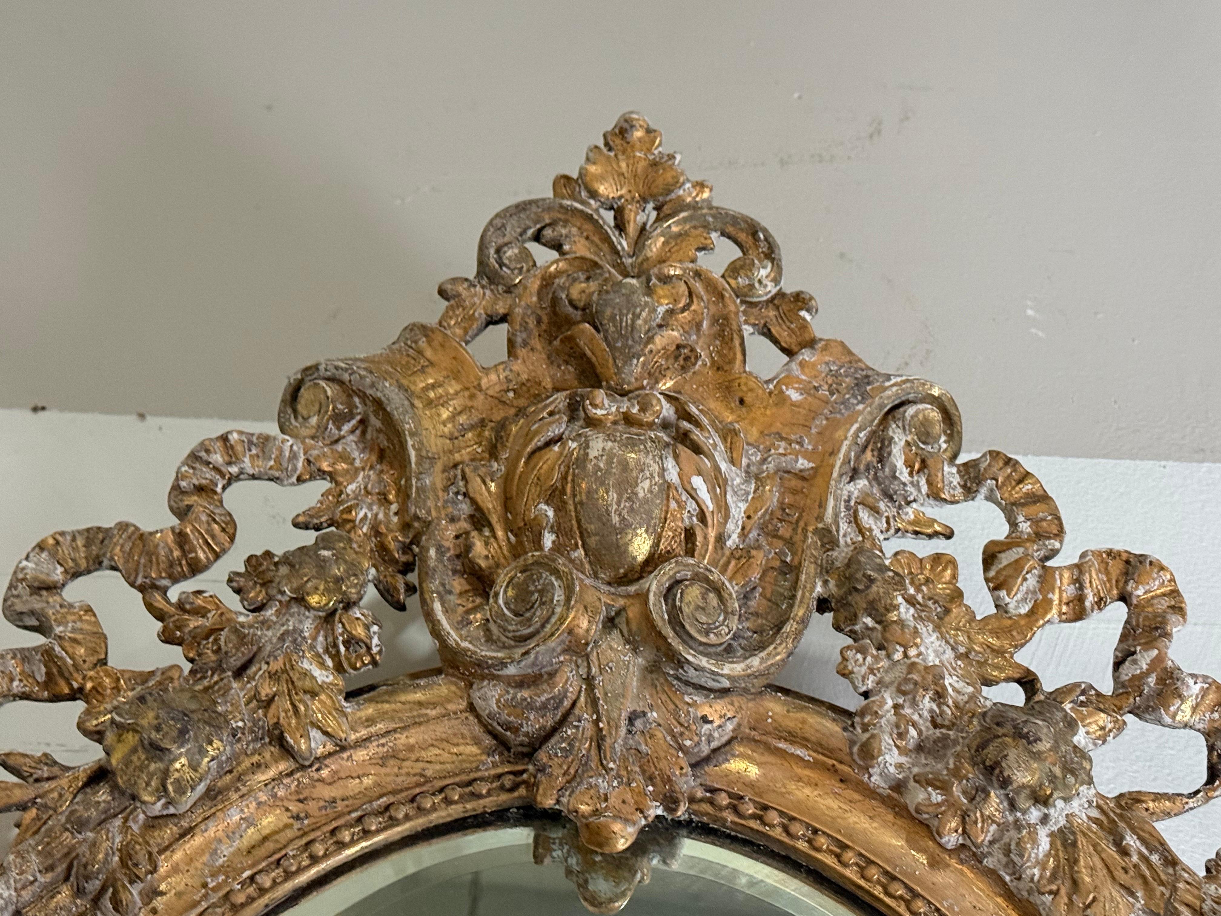19th C. French Baroque Gilt Mirror For Sale 1
