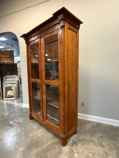 19th Century French Bibliotheque, Walnut Wood, Glass Doors, Circa 1870
