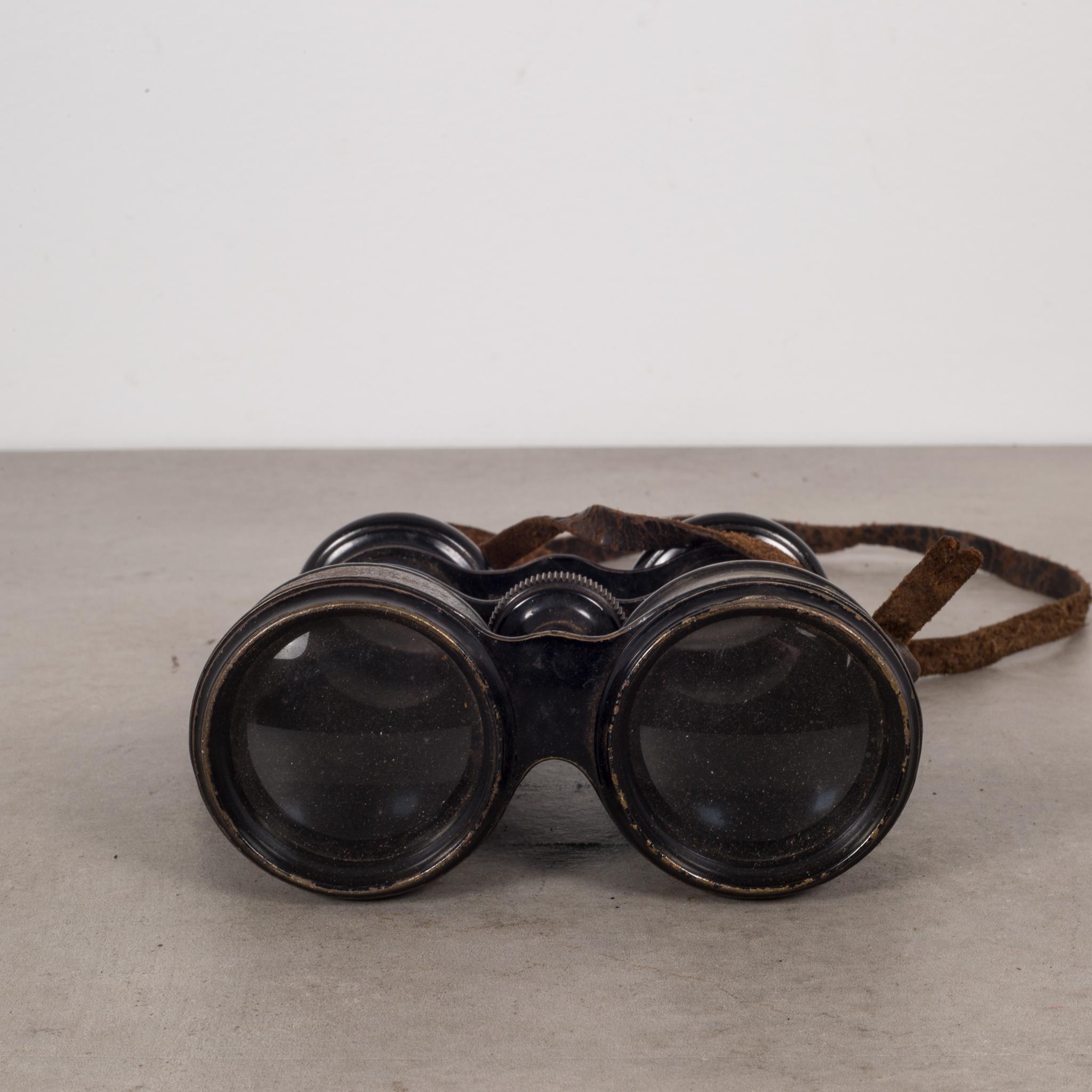 Metal 19th Century French Binoculars and Leather Case, circa 1880