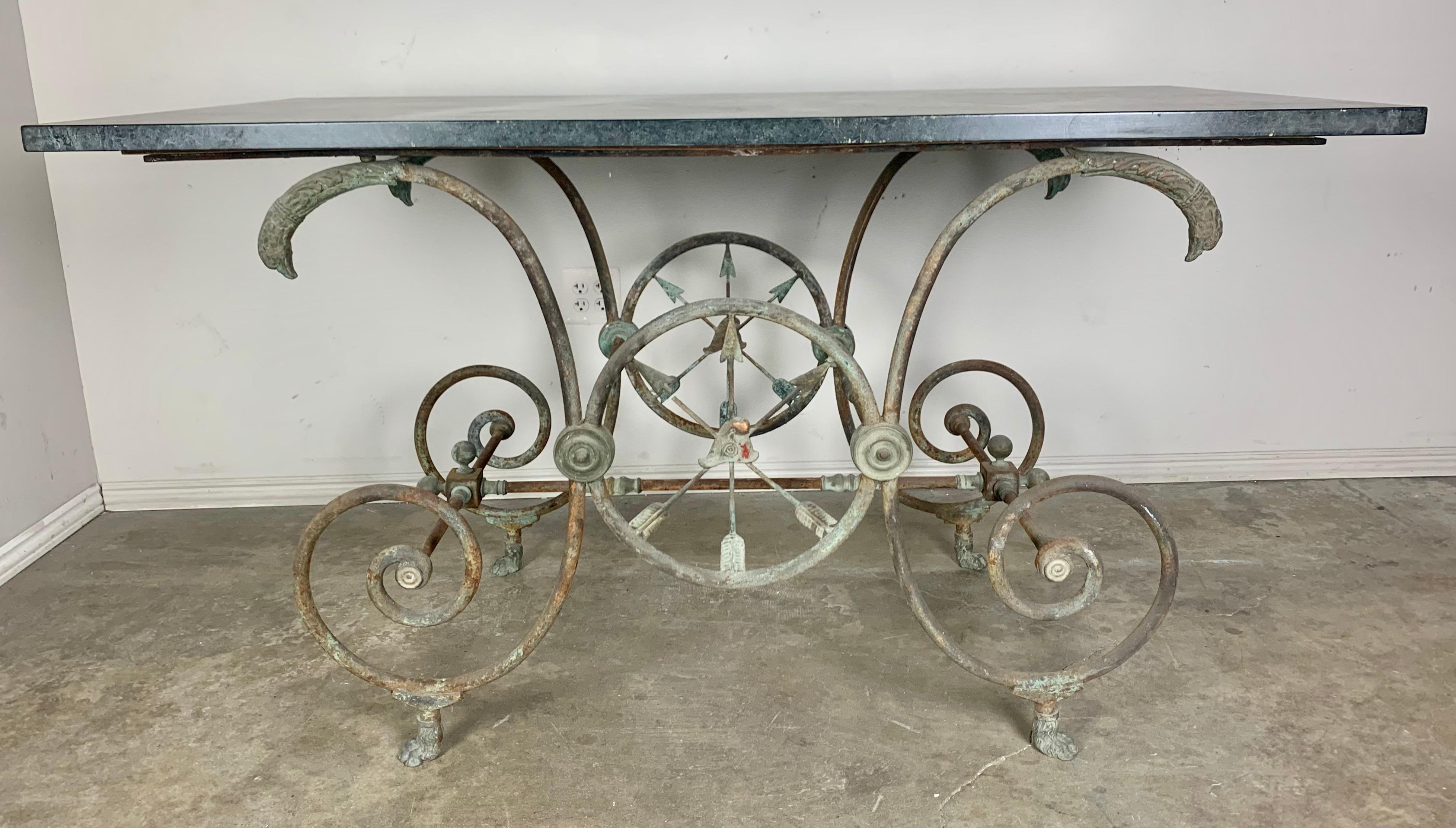 19th Century French Bistro Table with Marble Top In Distressed Condition In Los Angeles, CA