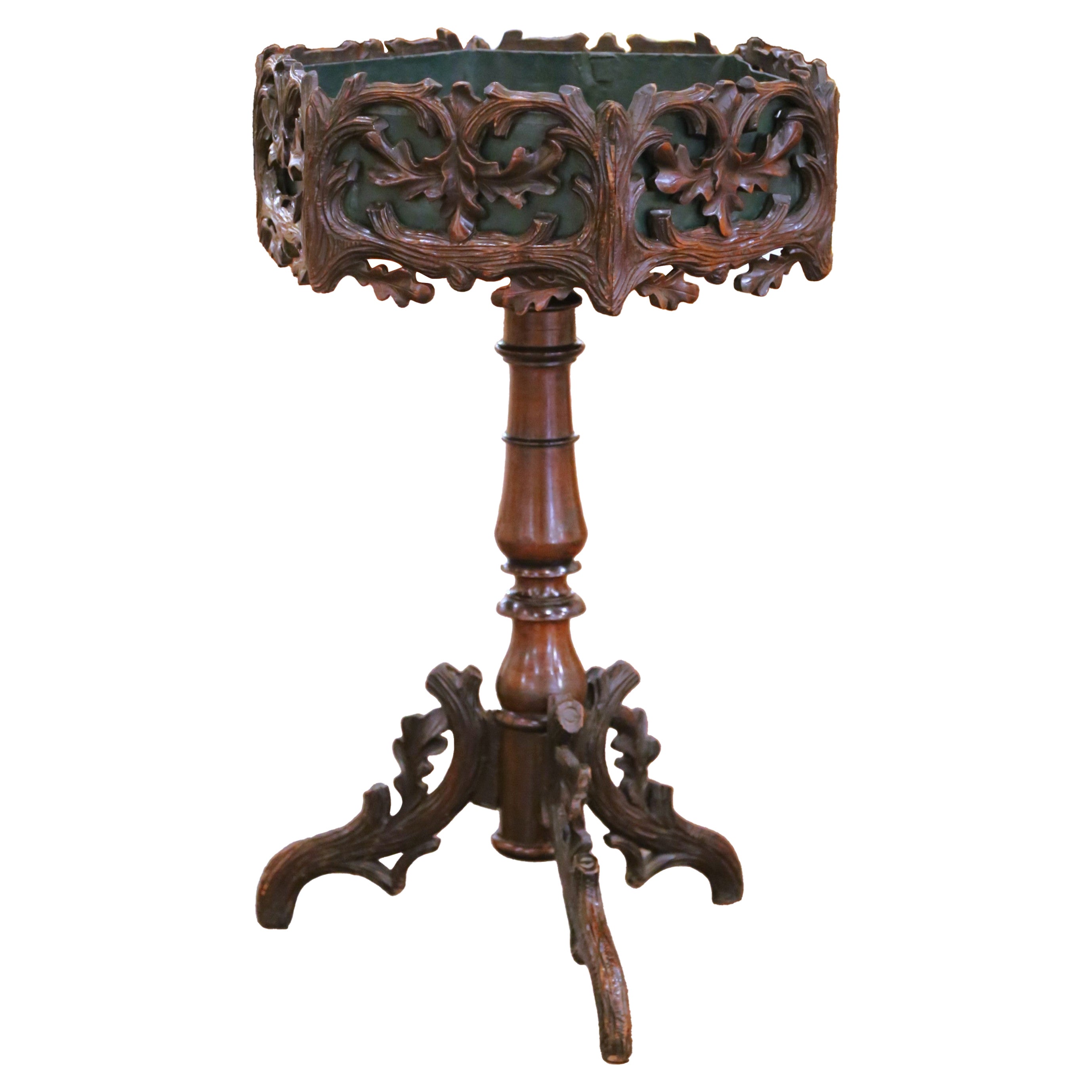19th C. French Black Forest Carved Walnut Jardinière on Stand with Zinc Liner For Sale