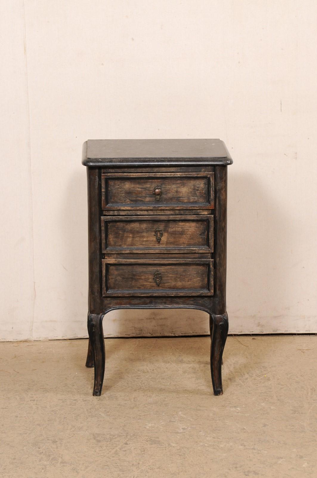 19th C. French Black Marble Top End Chest w/Faux Front Drawers over Door For Sale 7