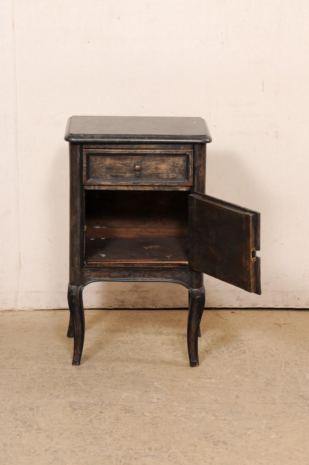 19th C. French Black Marble Top End Chest w/Faux Front Drawers over Door For Sale 8