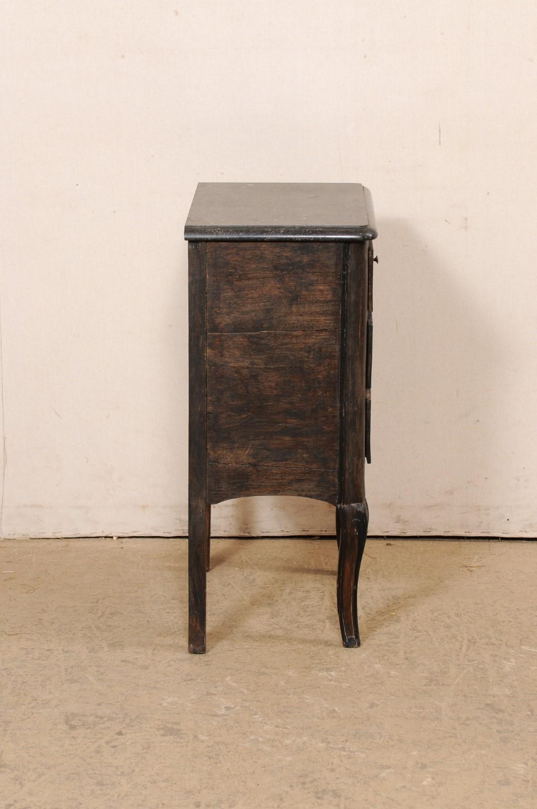 19th C. French Black Marble Top End Chest w/Faux Front Drawers over Door For Sale 1