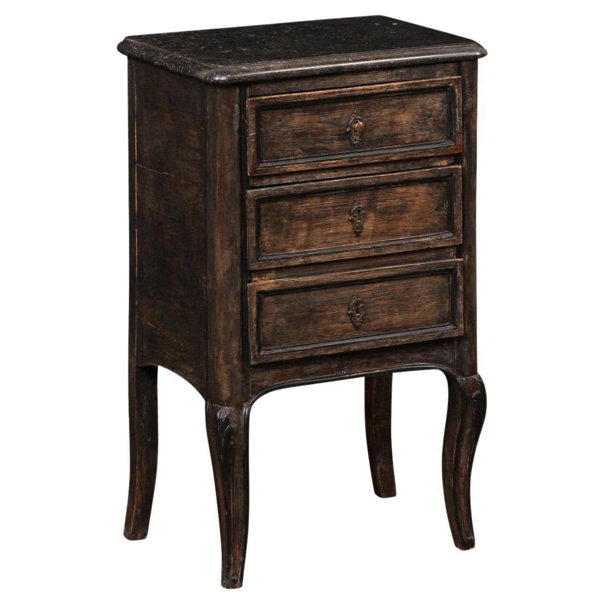 19th C. French Black Marble Top End Chest w/Faux Front Drawers over Door For Sale
