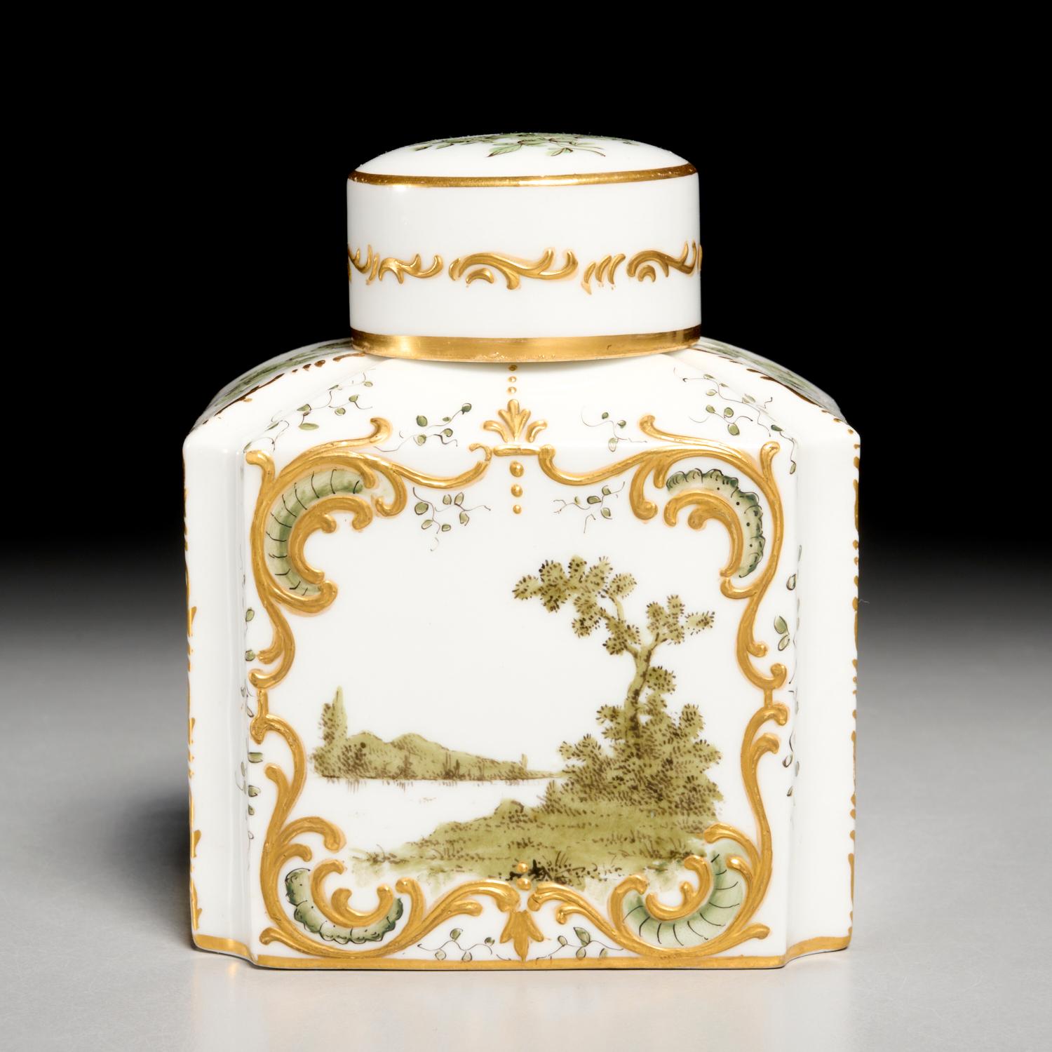 Gilt 19th C. French Bloch & Bourdois Porcelain Tea Caddy Ex. Christie's For Sale