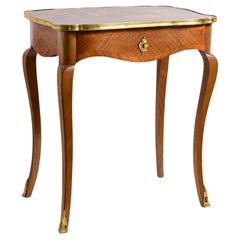 French Marquetry Inlay Tea Table With Japanned Motif, C.1880