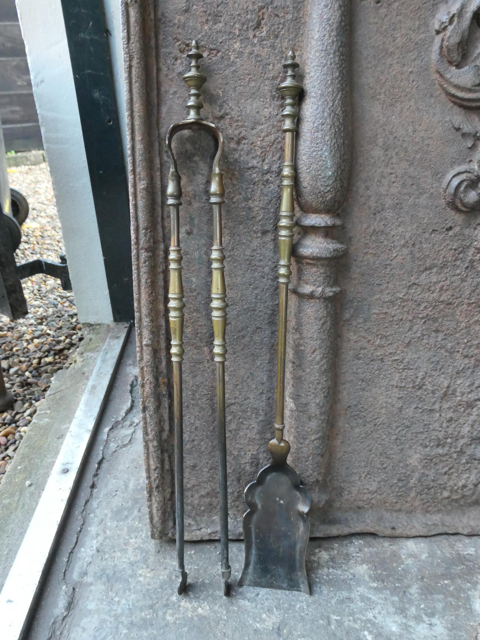 19th C. French Brass Napoleon III Fireplace Tool Set For Sale 5