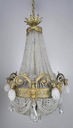 19th Century French Bronze and Crystal Beaded Chandelier