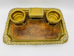19th Century French Bronze and Burl Wood Desk Set