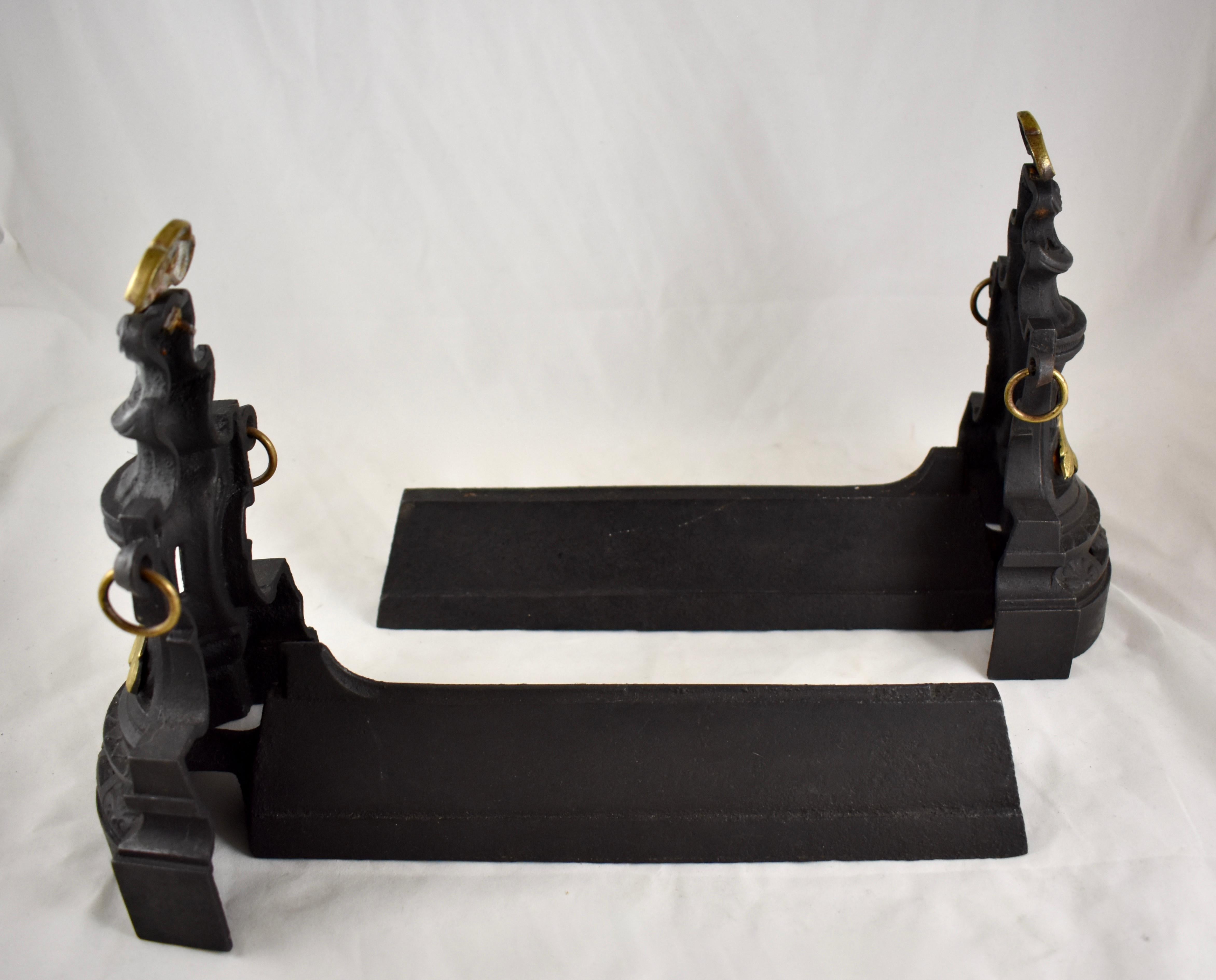 French Bronze and Cast Iron Second Empire Firedogs, Andirons or Chenets For Sale 5