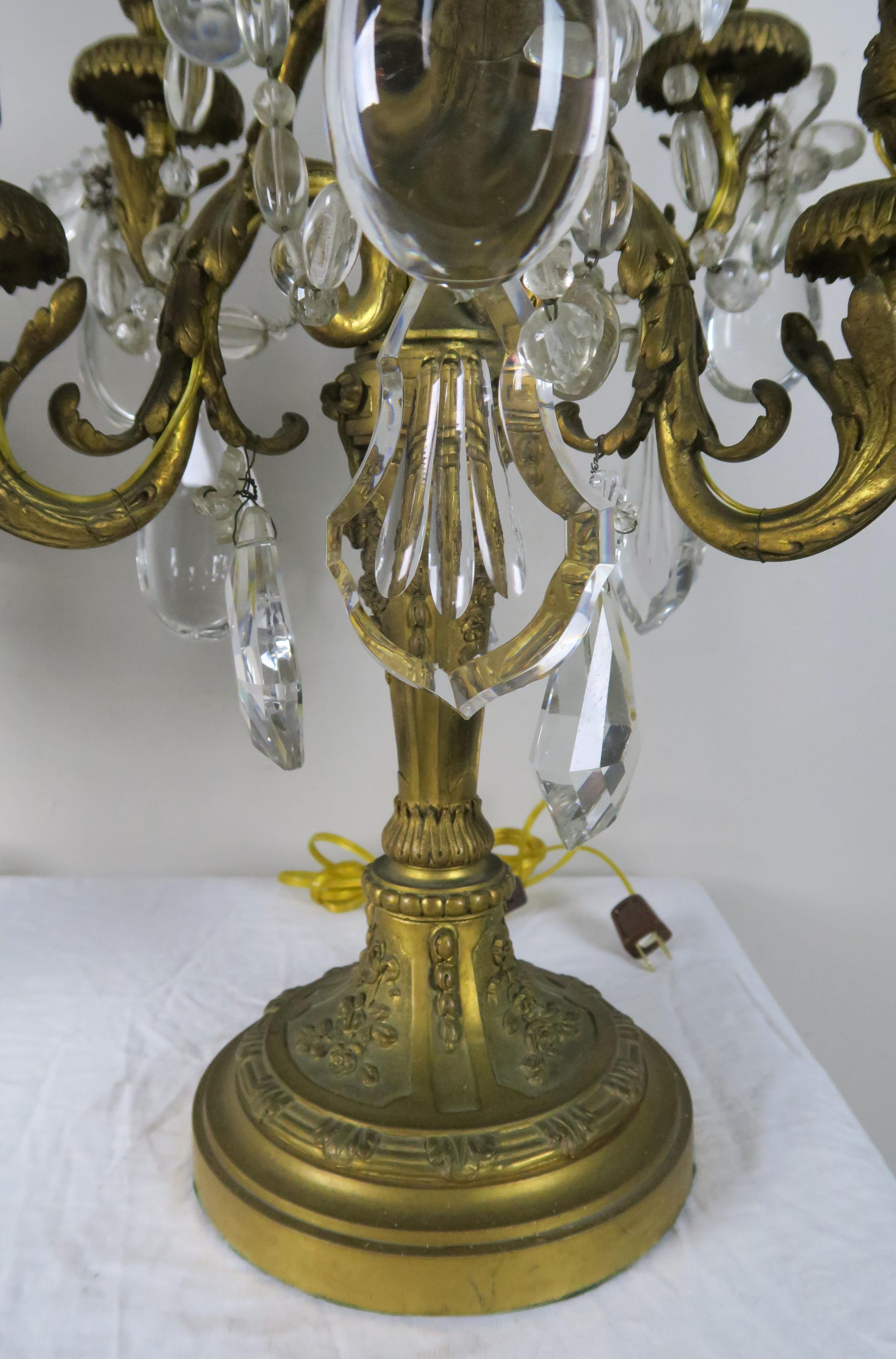Louis XIV 19th Century French Bronze and Crystal Girandles, Pair For Sale