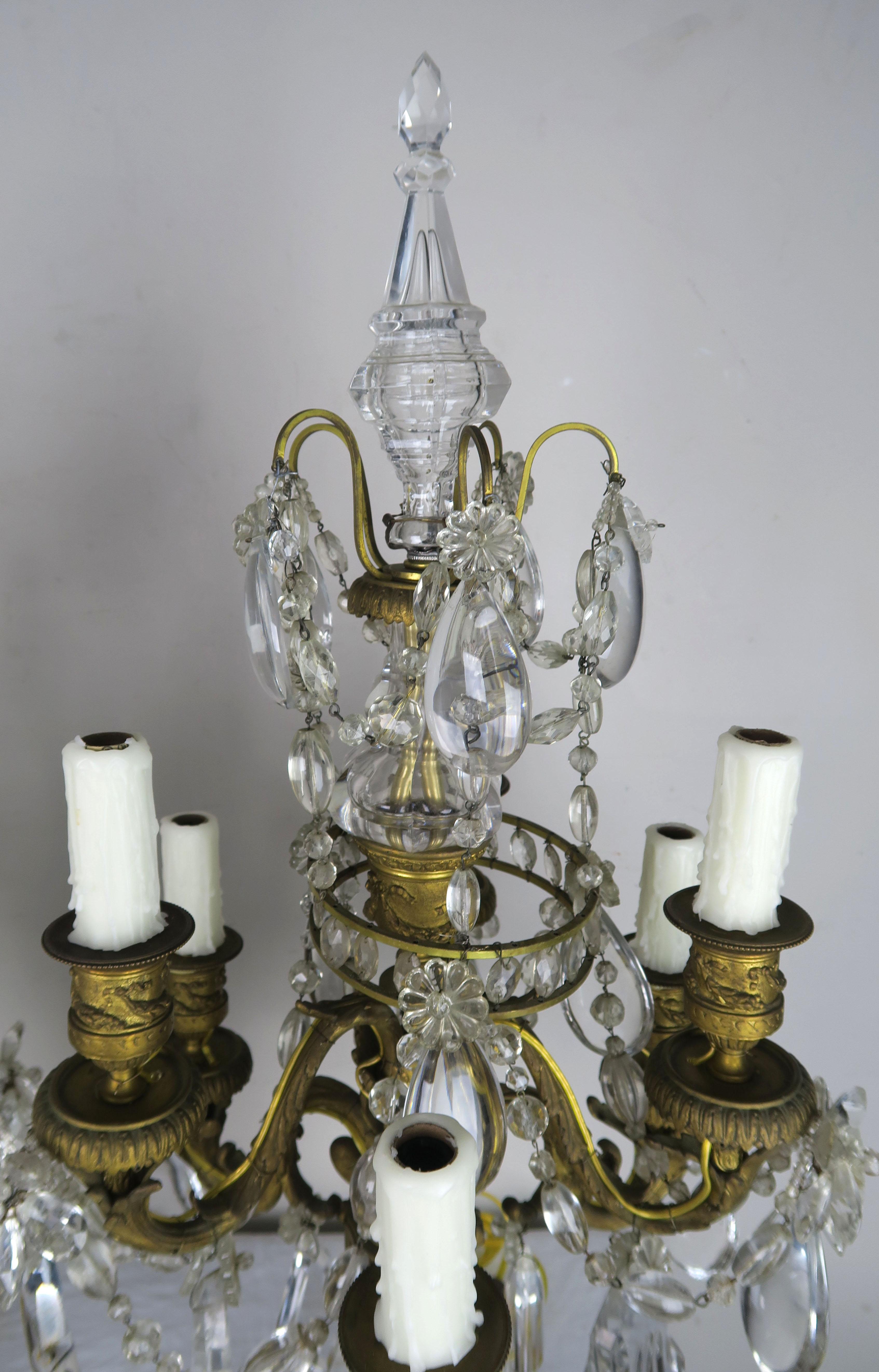 Metalwork 19th Century French Bronze and Crystal Girandles, Pair For Sale