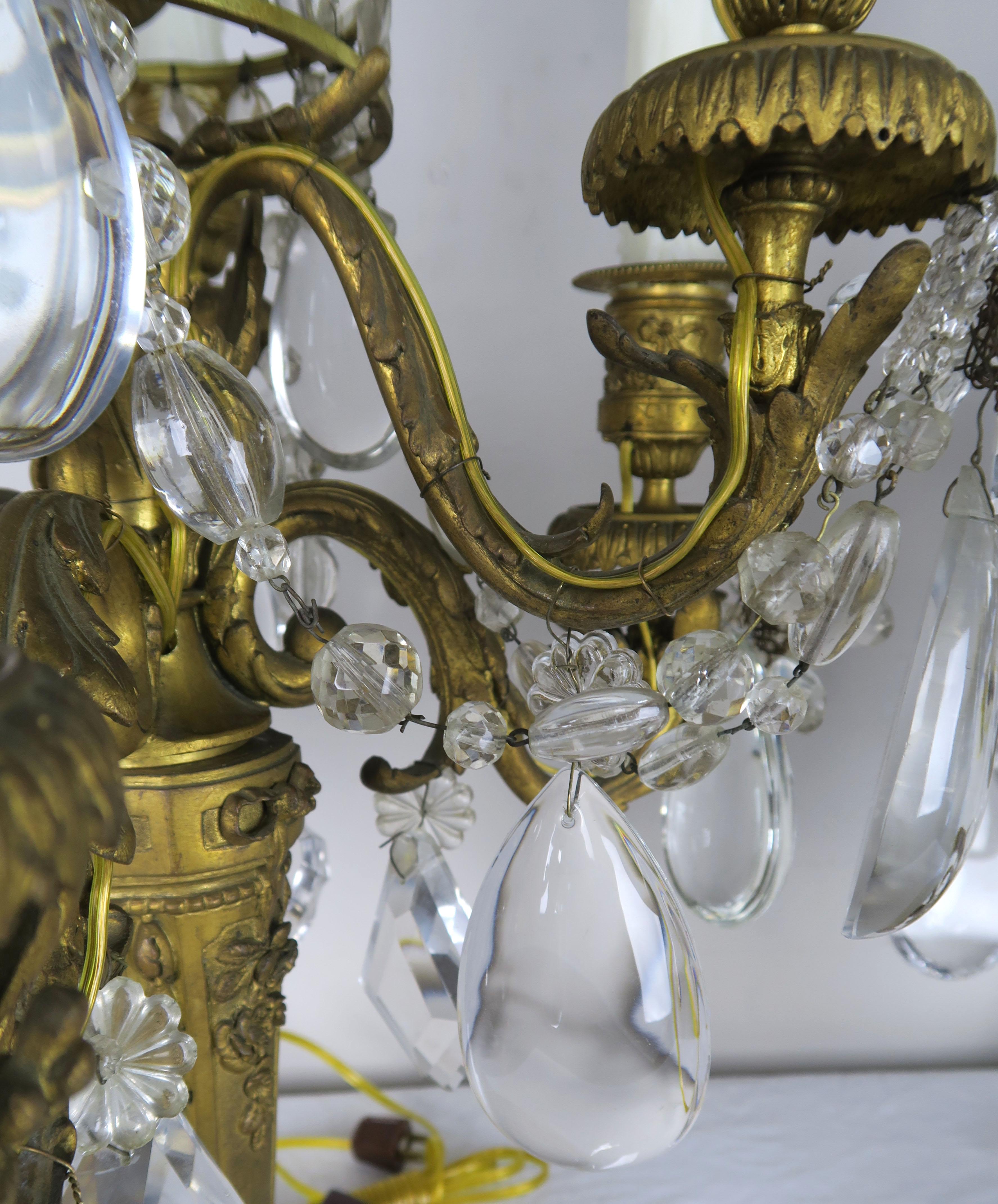 19th Century French Bronze and Crystal Girandles, Pair In Good Condition For Sale In Los Angeles, CA