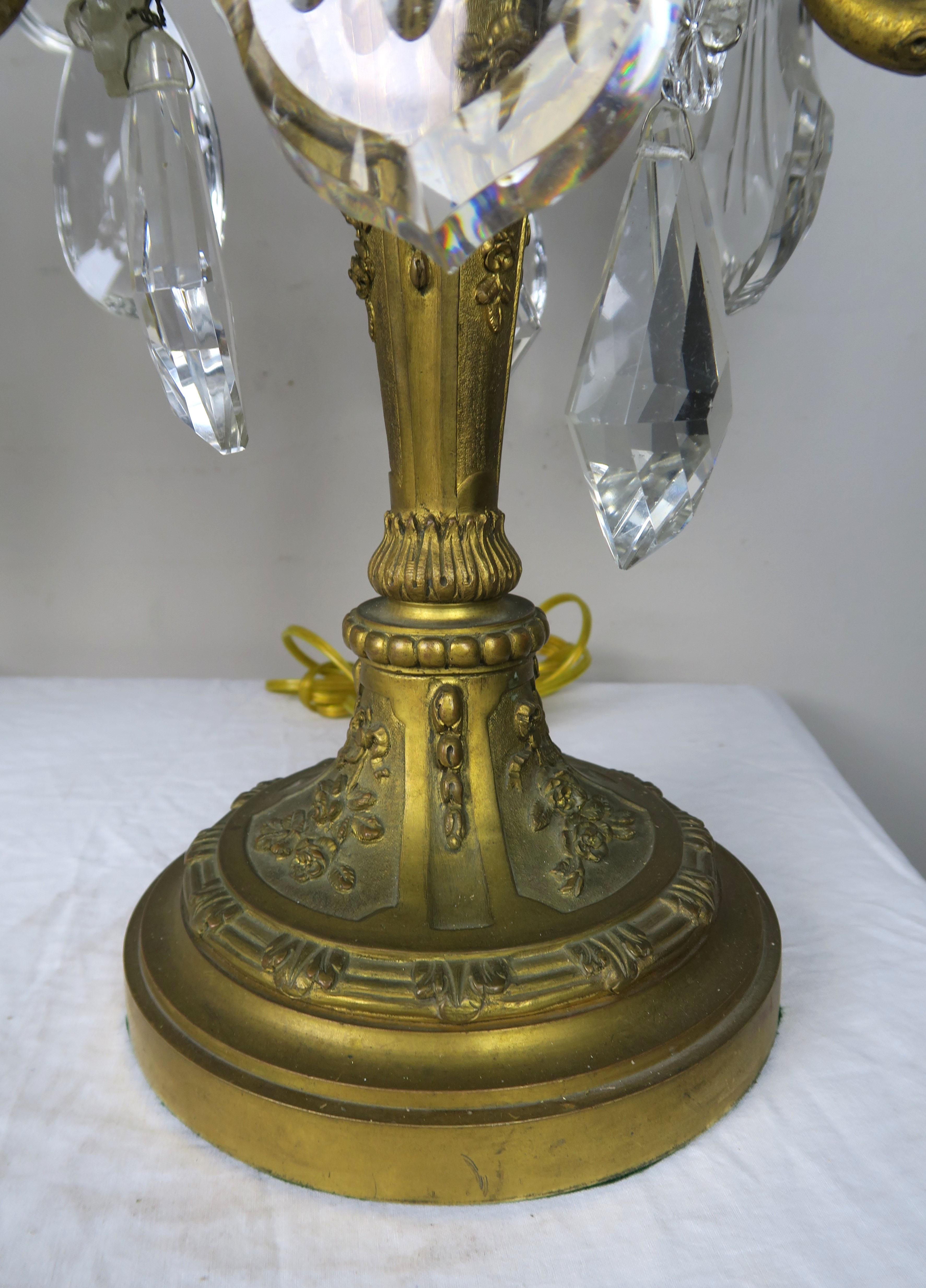 19th Century French Bronze and Crystal Girandles, Pair For Sale 1