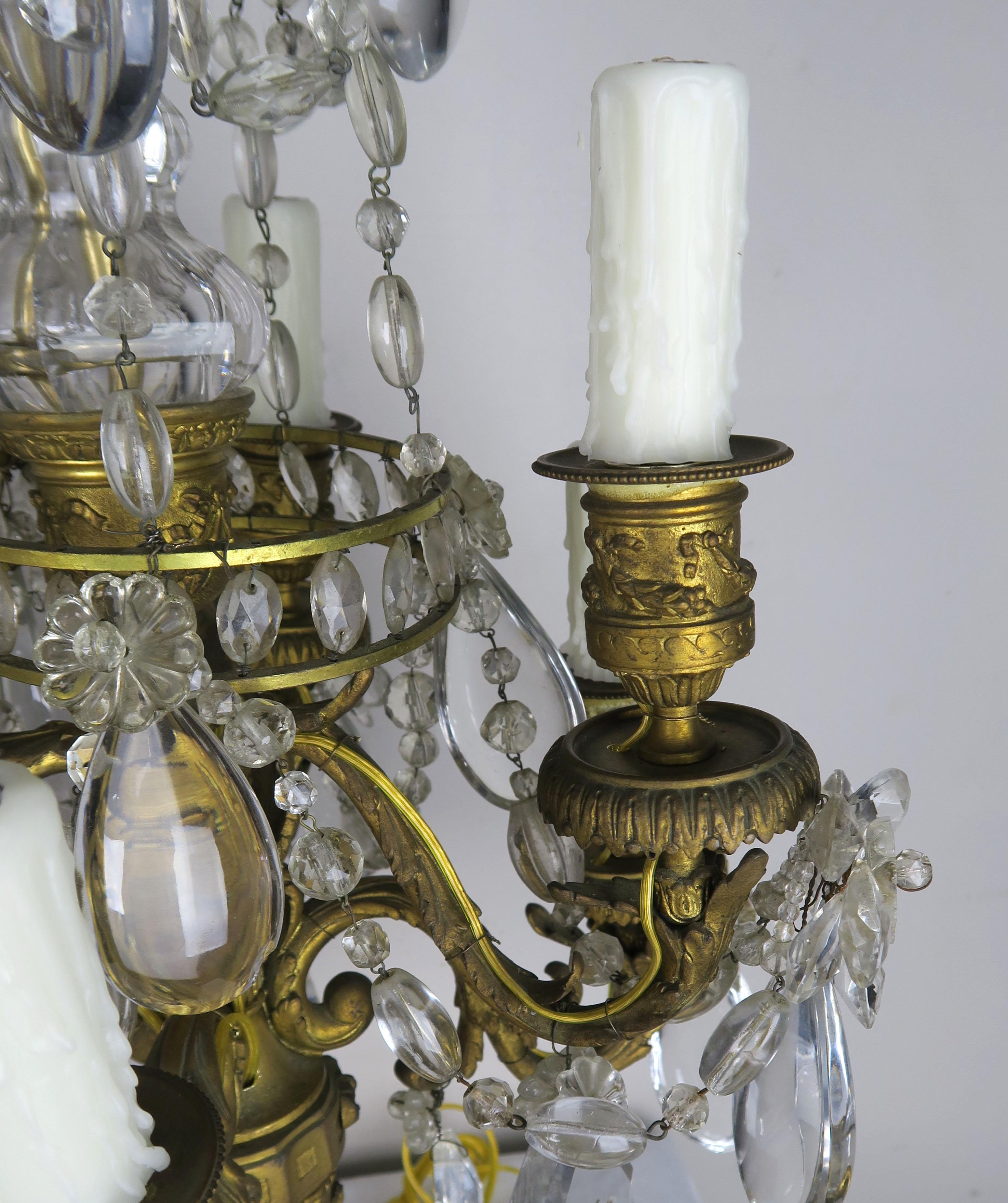 19th Century French Bronze and Crystal Girandles, Pair For Sale 2