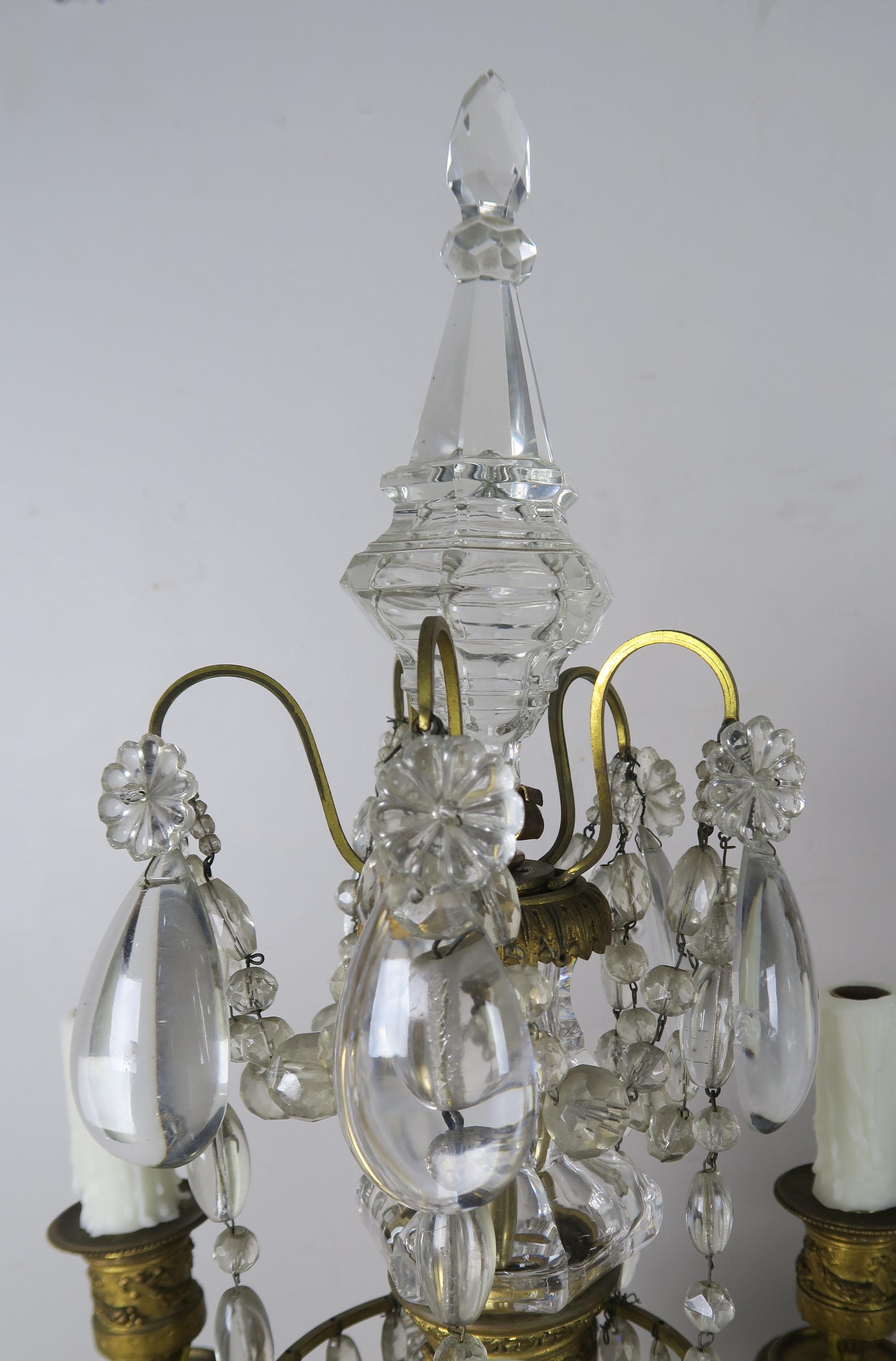 19th Century French Bronze and Crystal Girandles, Pair For Sale 4