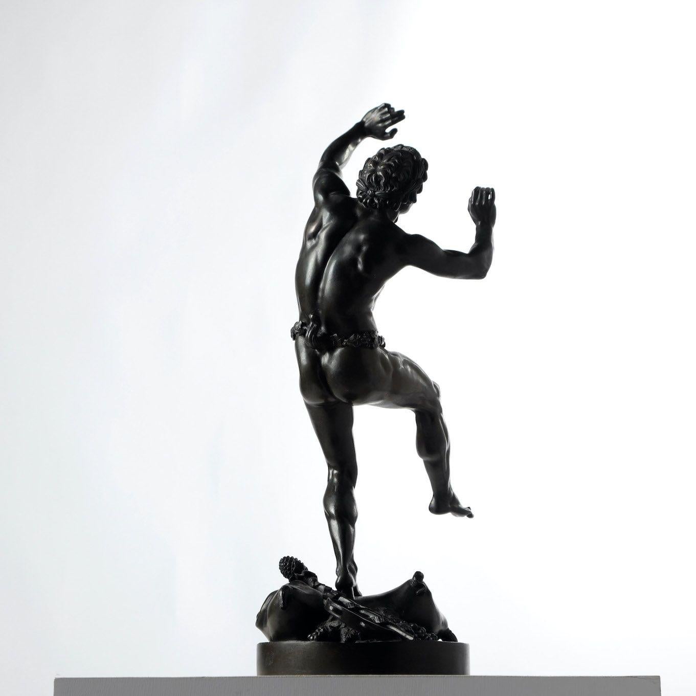 Hand-Crafted 19th c. French Bronze Dancing Faun by Lequesne Eugène-Louis For Sale