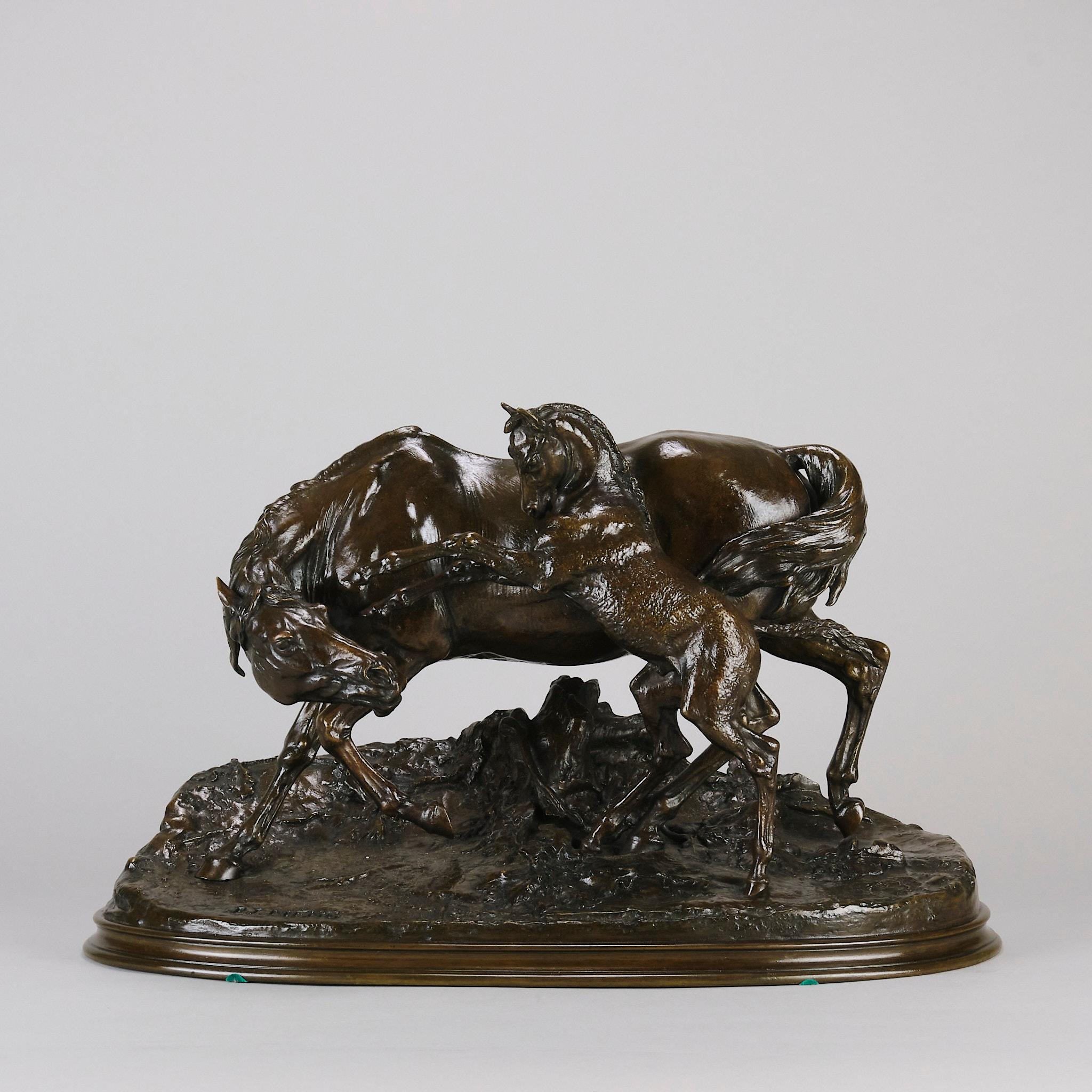 A wonderful mid 19th Century French Animalier bronze group entitled 