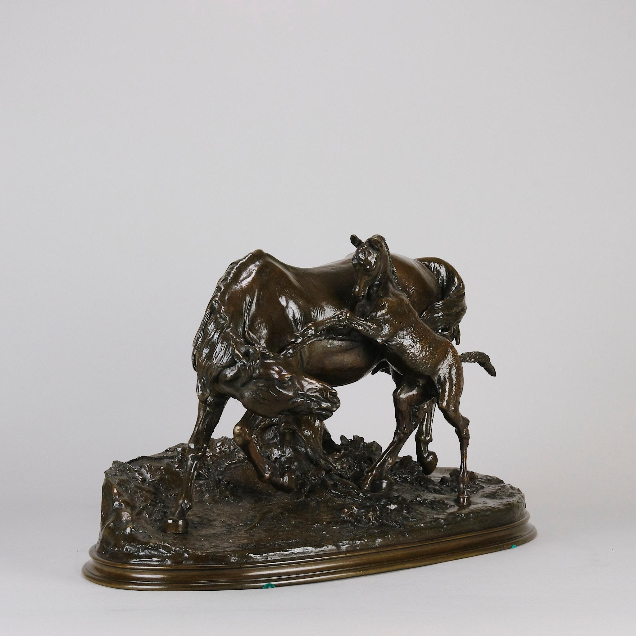Art Nouveau 19th C French Bronze Entiled 'Jument Arabe Et Son Poulain No.1' by P J Mêne For Sale