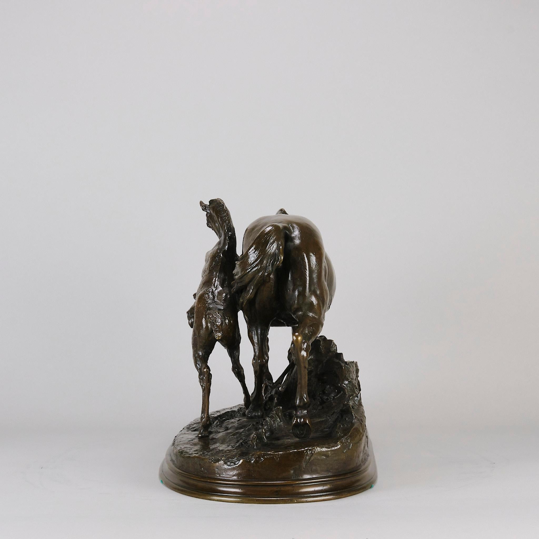 19th C French Bronze Entiled 'Jument Arabe Et Son Poulain No.1' by P J Mêne For Sale 2