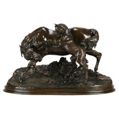 19th C French Bronze Entiled 'Jument Arabe Et Son Poulain No.1' by P J Mêne