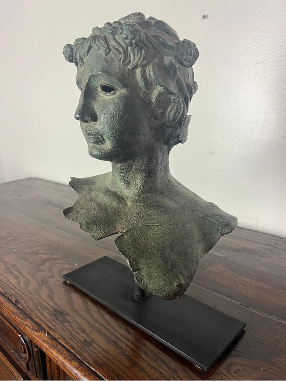 Cast 19th C. French Bronze Head of a Boy For Sale
